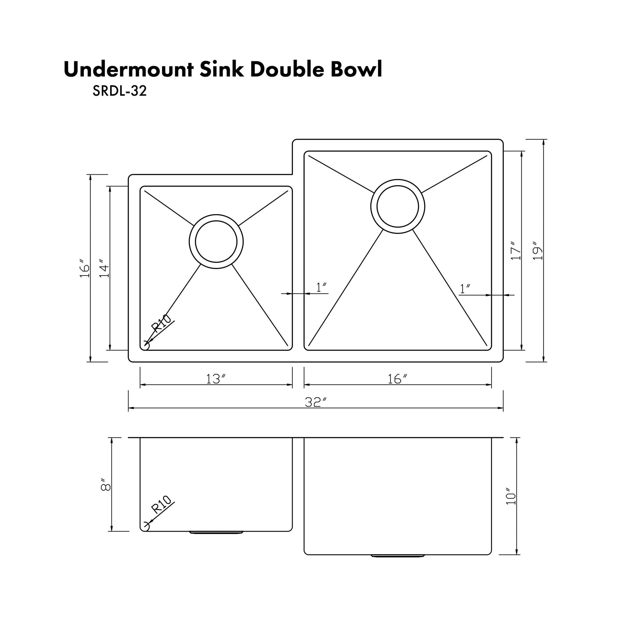 ZLINE 32" Jackson Undermount Double Bowl Kitchen Sink with Bottom Grid (SRDL-32S)