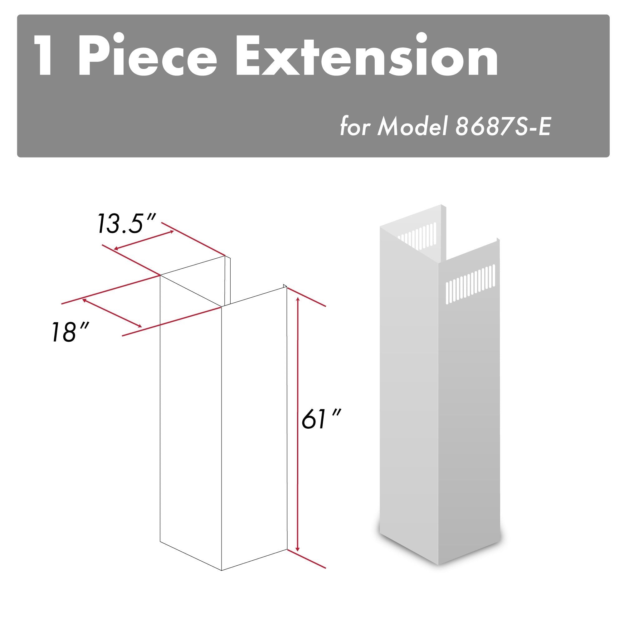 ZLINE 61" Fingerprint Resistant Stainless Steel Chimney Extension for Ceilings up to 12.5 ft. (8687S-E)