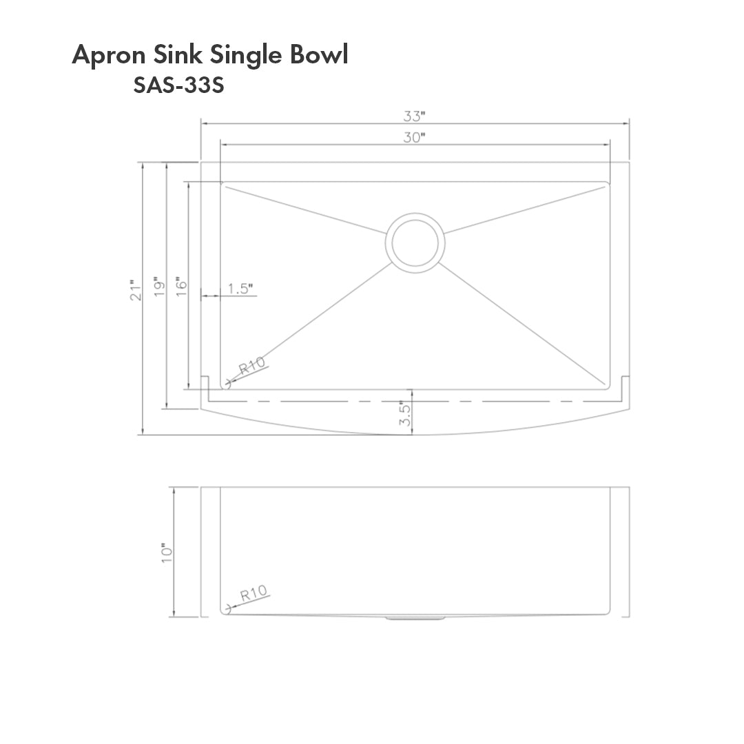ZLINE 33" Vail Farmhouse Apron Mount Single Bowl Scratch Resistant Stainless Steel Kitchen Sink with Bottom Grid (SAS-33S)
