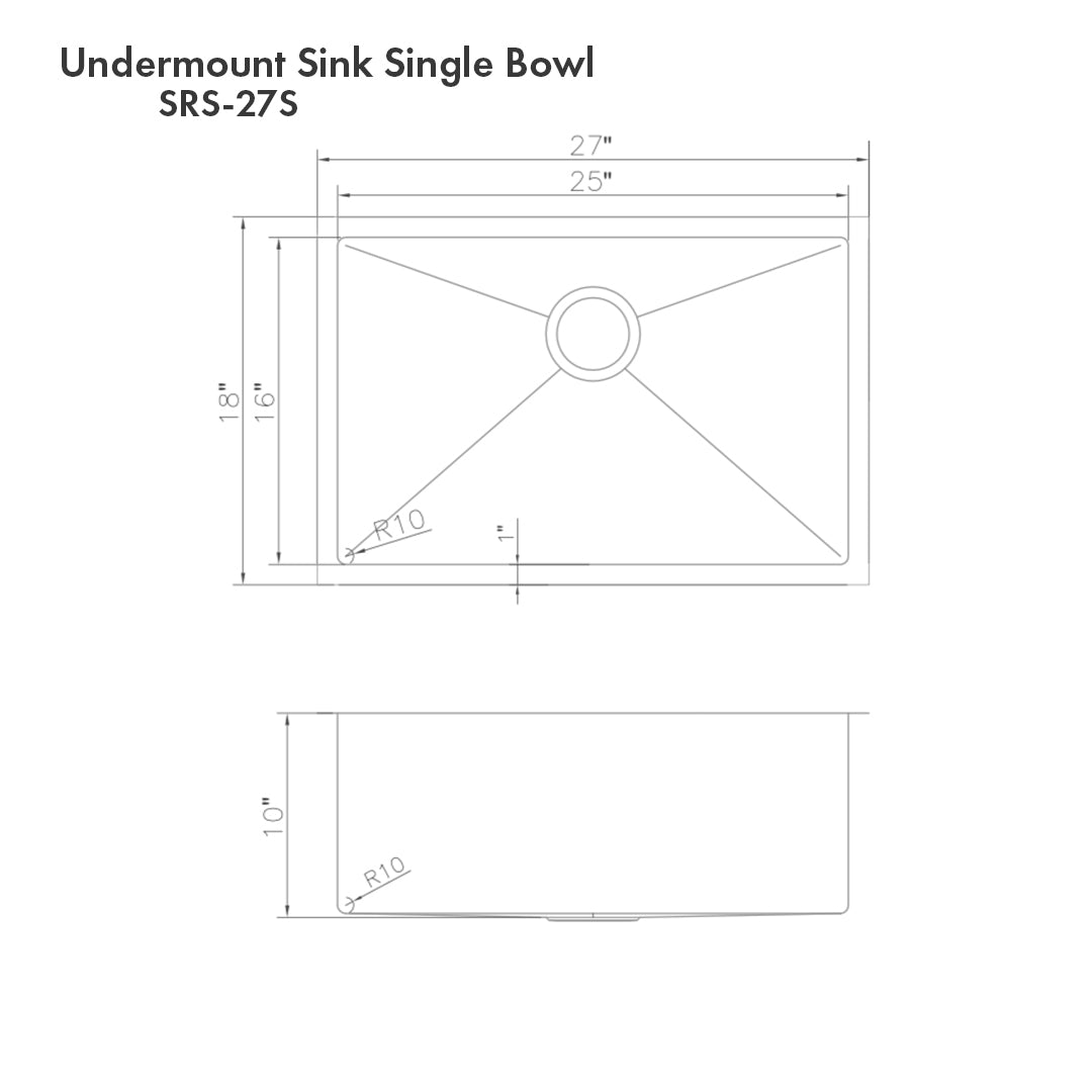 ZLINE 27" Meribel Undermount Single Bowl Fingerprint Resistant Stainless Steel Kitchen Sink with Bottom Grid (SRS-27S)