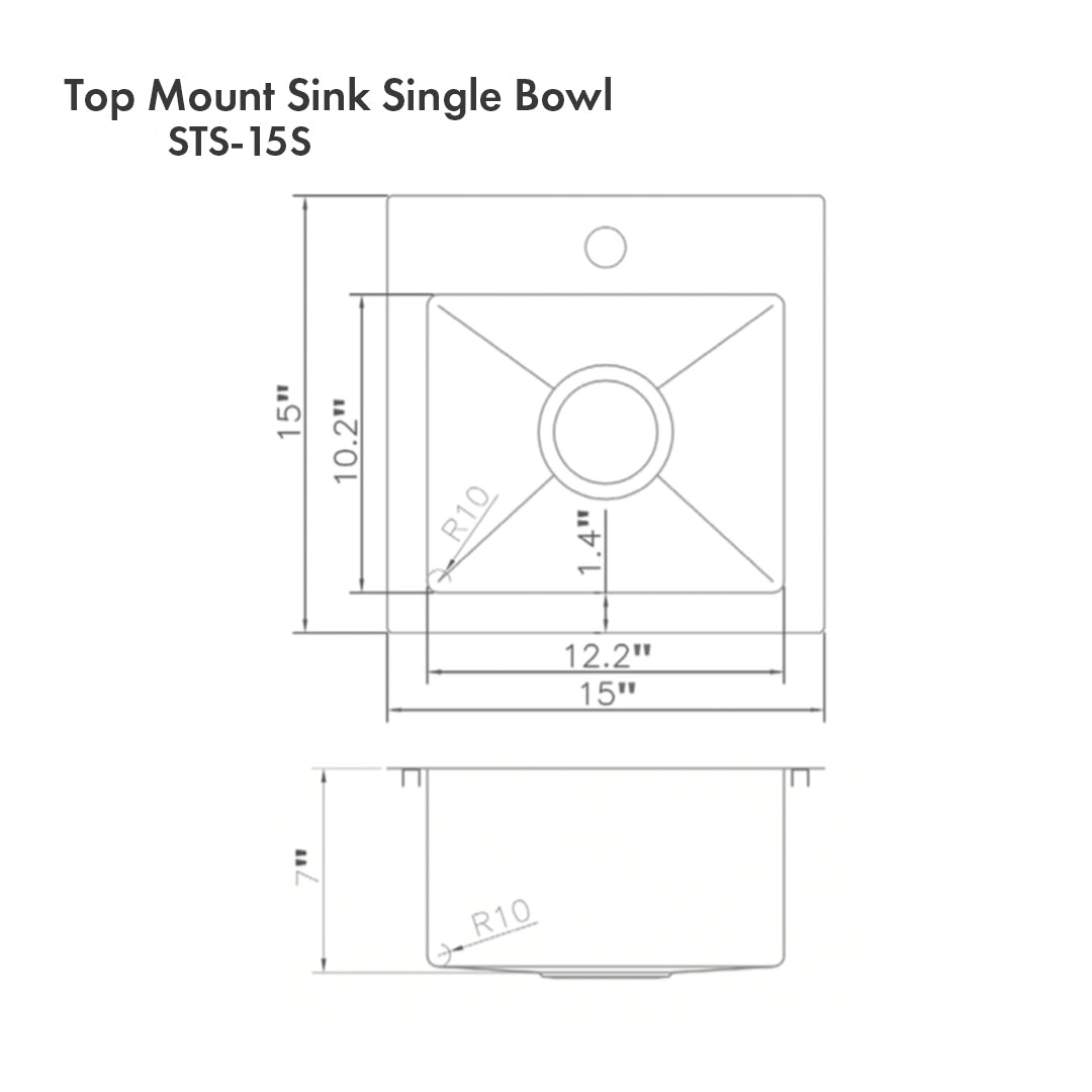 ZLINE 15" Donner Topmount Single Bowl Scratch Resistant Stainless Steel Bar Kitchen Sink (STS-15S)