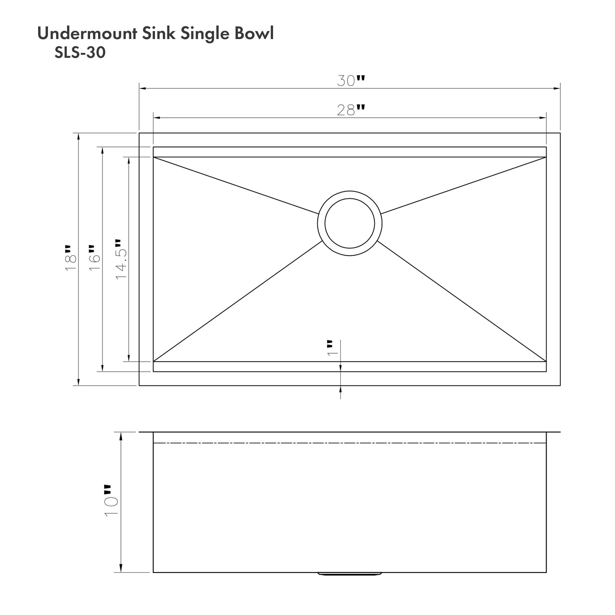 ZLINE 30" Garmisch Undermount Single Bowl Scratch Resistant Stainless Steel Kitchen Sink with Bottom Grid and Accessories (SLS-30S)