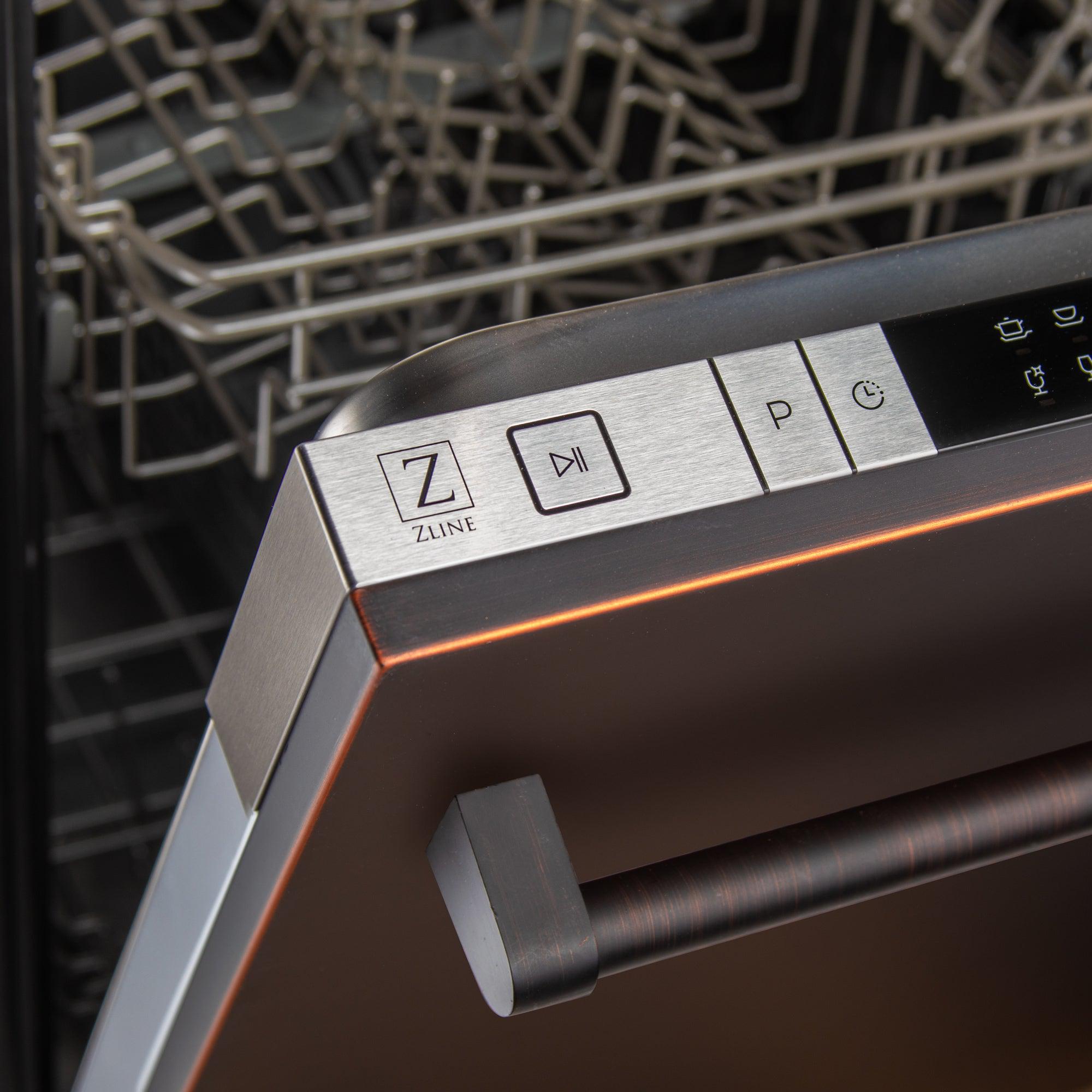 ZLINE 18 in. Compact Oil-Rubbed Bronze Top Control Built-In Dishwasher with Stainless Steel Tub and Traditional Style Handle, 52dBa