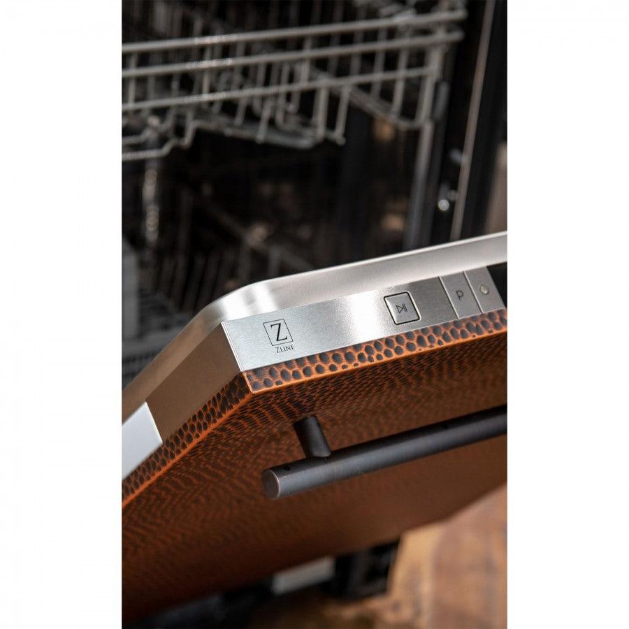 ZLINE 24 in. Hand-Hammered Copper Top Control Dishwasher with Stainless Steel Tub and Modern Style Handle, 52dBa (DW-HH-24)