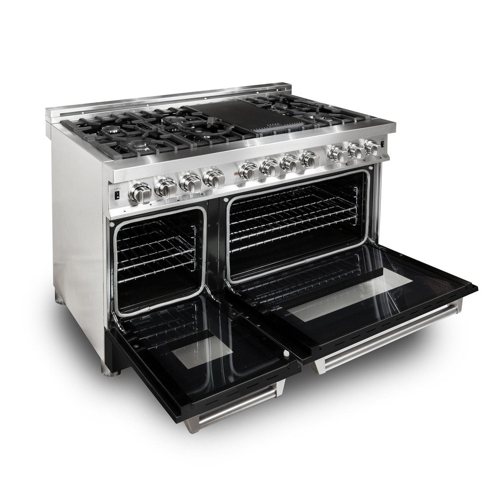 ZLINE 48" 6.0 cu. ft. Dual Fuel Range with Gas Stove and Electric Oven in Stainless Steel and Black Matte Door (RA-BLM-48)