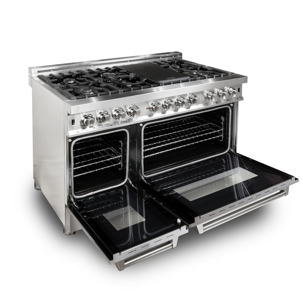 ZLINE 48" Kitchen Package with Stainless Steel Dual Fuel Range with DuraSnow Door and Convertible Vent Range Hood (2KP-RASNRH48)