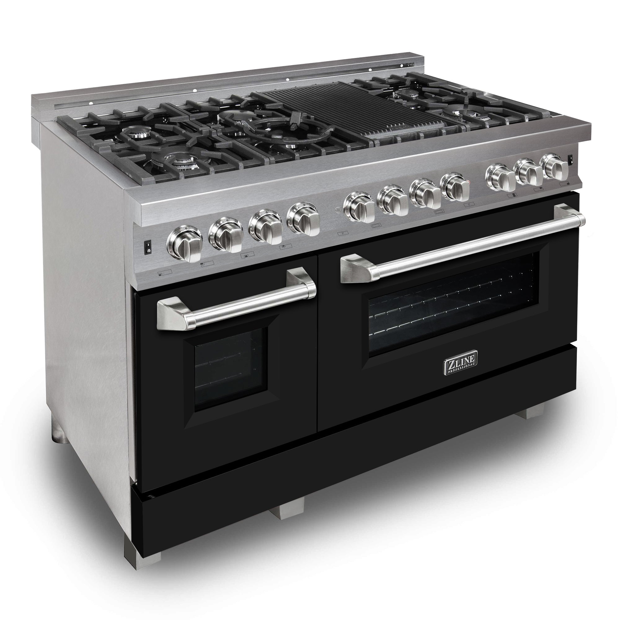 ZLINE 48" 6.0 cu. ft. Dual Fuel Range with Gas Stove and Electric Oven in Fingerprint Resistant Stainless Steel and Black Matte Door (RAS-BLM-48)