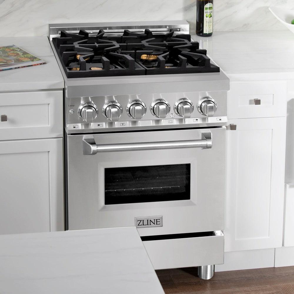 ZLINE 24" 2.8 cu. ft. Dual Fuel Range with Gas Stove and Electric Oven in Stainless Steel with Brass Burners (RA-BR-24)