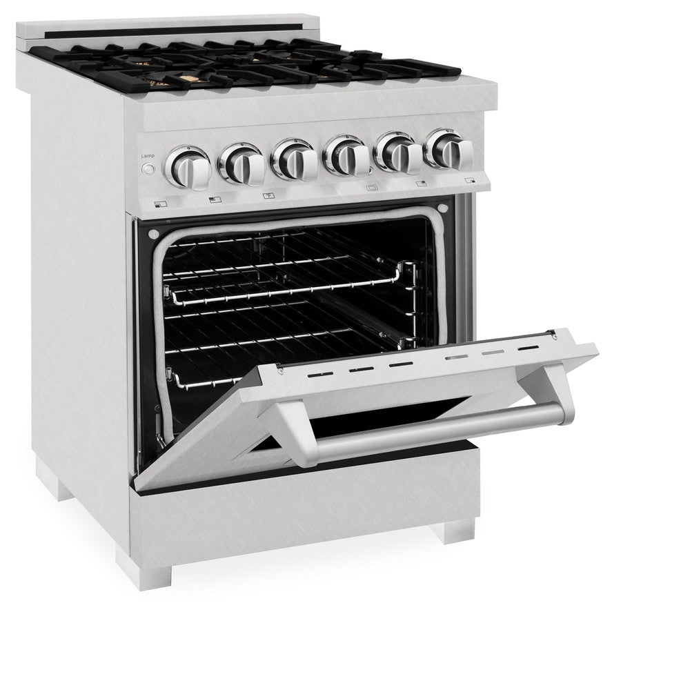 ZLINE 24" 2.8 cu. ft. Dual Fuel Range with Gas Stove and Electric Oven in Fingerprint Resistant Stainless Steel and Brass Burners (RAS-SN-BR-24)