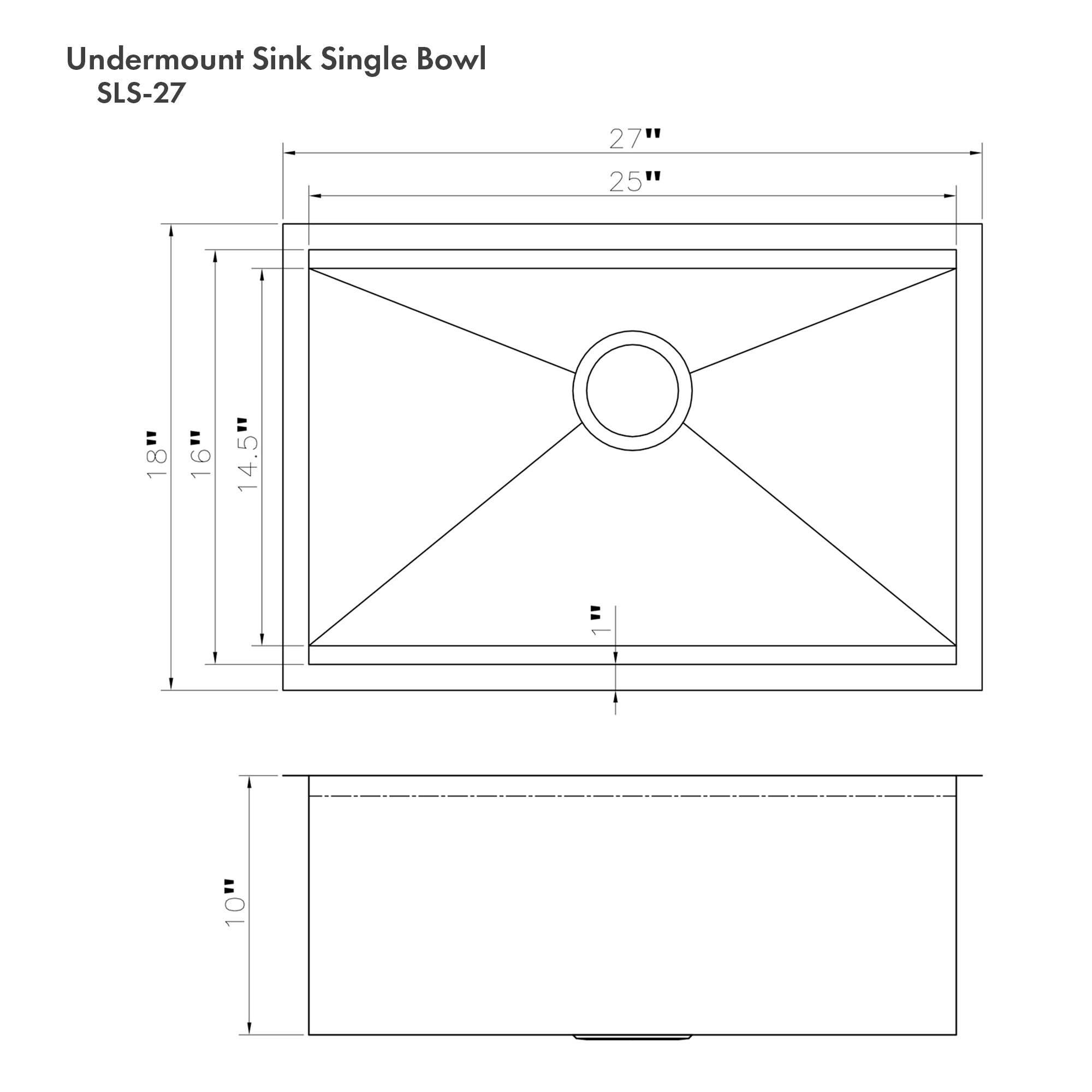 ZLINE 27" Garmisch Undermount Single Bowl Stainless Steel Kitchen Sink with Bottom Grid and Accessories (SLS-27)