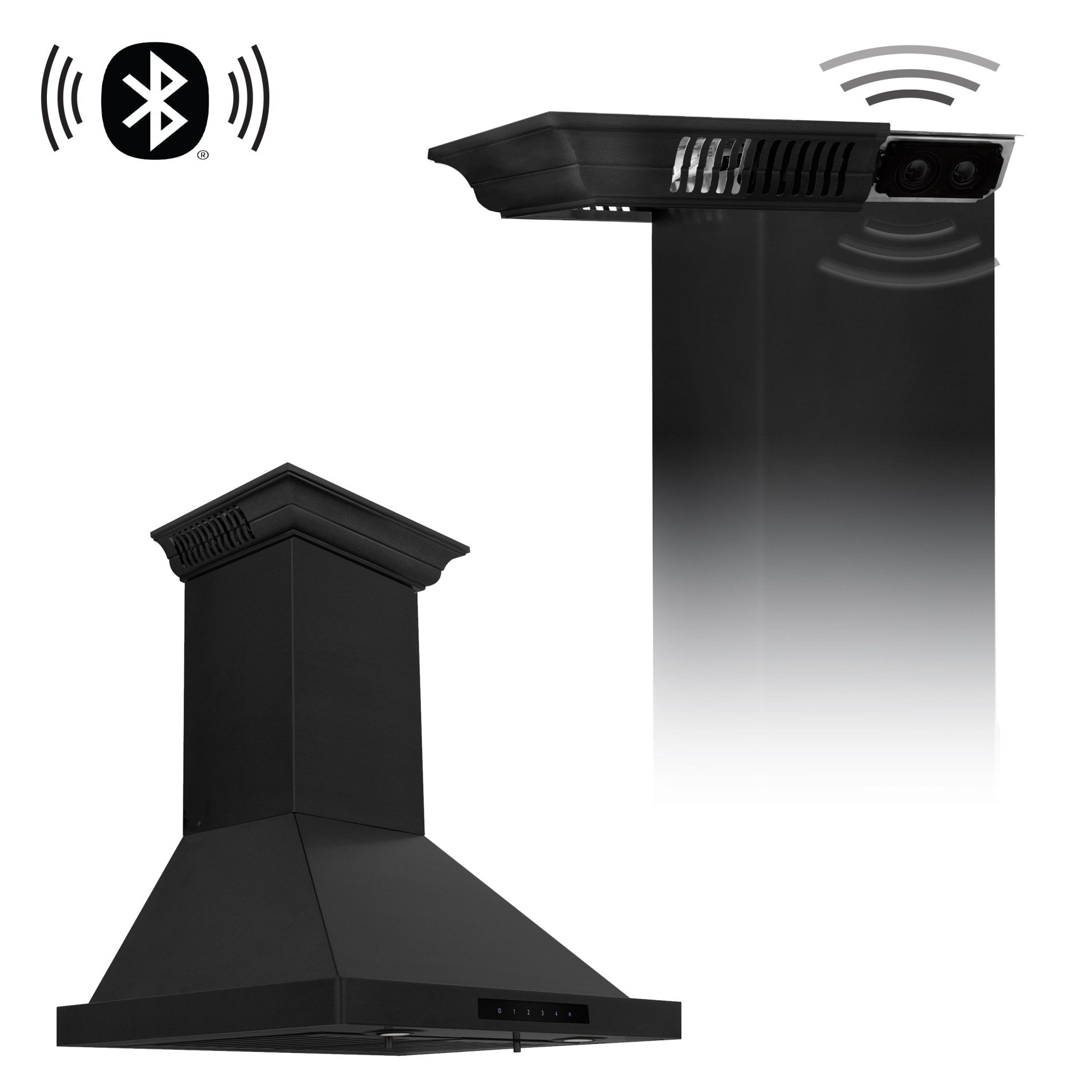 24" ZLINE CrownSound, Ducted Vent Wall Mount Range Hood in Black Stainless Steel with Built-in Bluetooth Speakers (BSKBNCRN-BT-24)