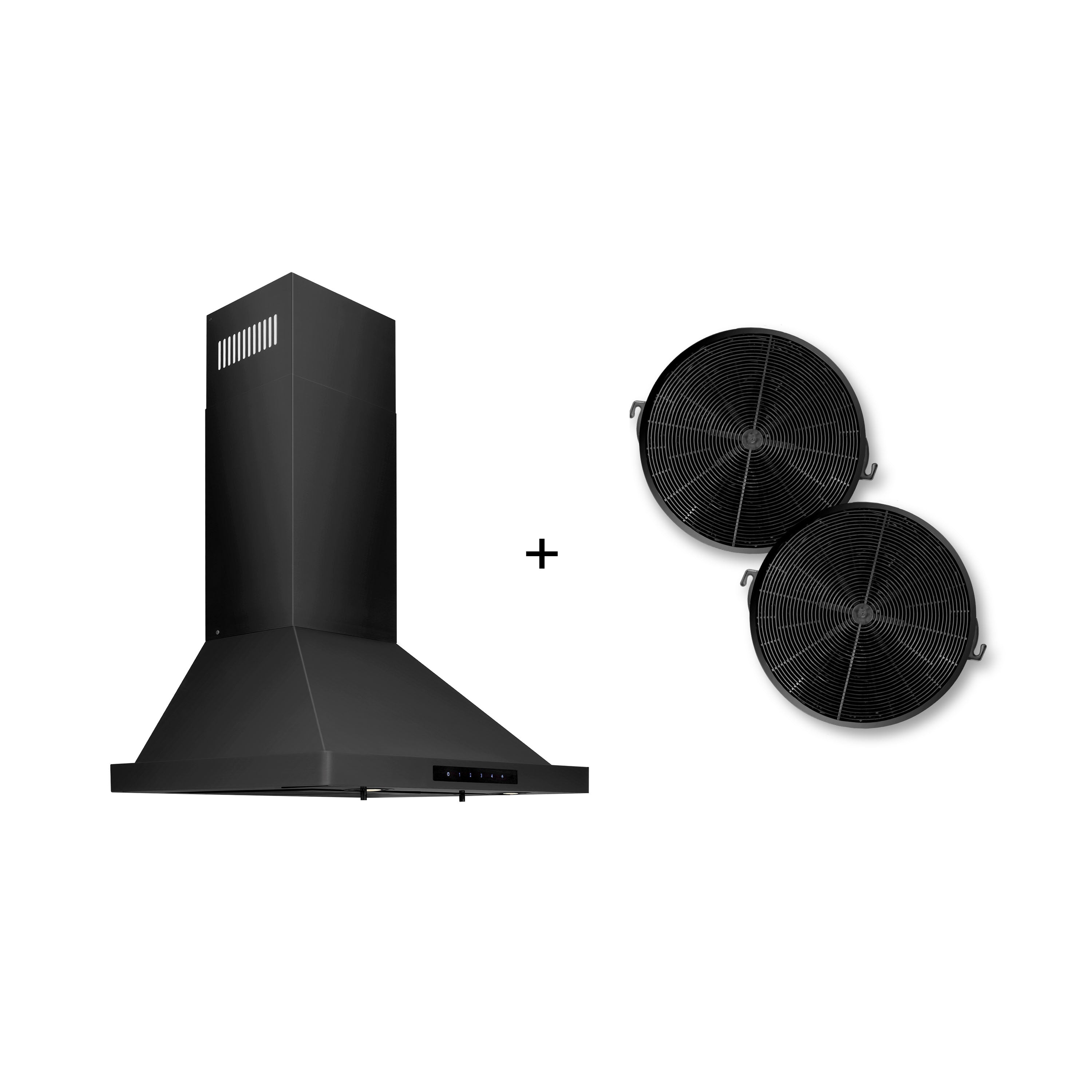 ZLINE 24" Convertible Wall Mount Range Hood in Black Stainless Steel with Set of 2 Charcoal Filters, LED lighting and Dishwasher-Safe Baffle Filters (BSKBN-CF-24)