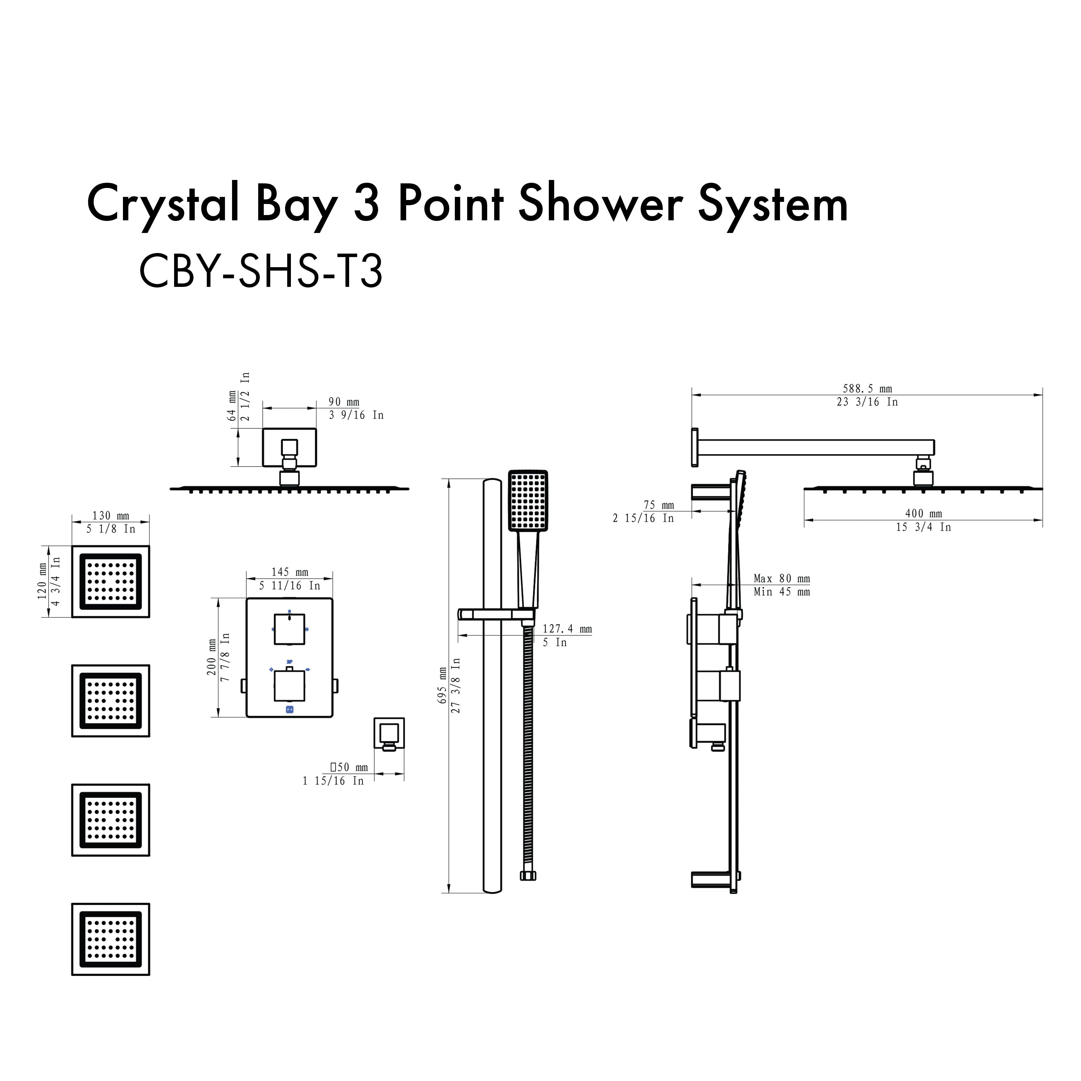 Therangehoodstore.com, ZLINE Crystal Bay Thermostatic Shower System with Body Jets, color options available (CBY-SHS-T3), CBY-SHS-T3-BN,