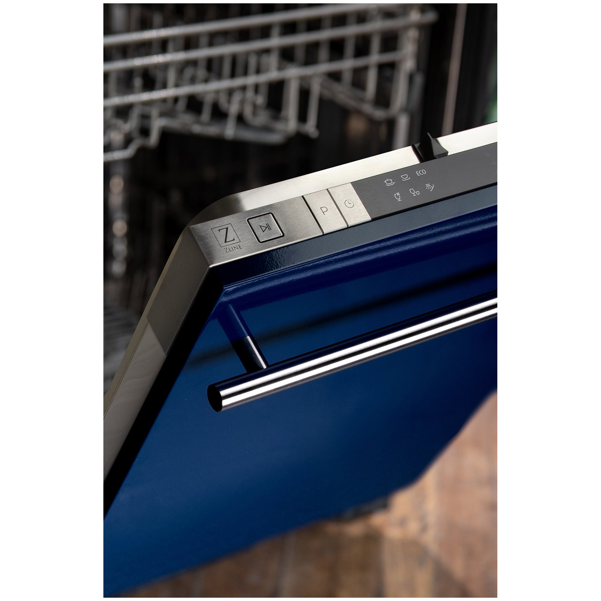 ZLINE 18 in. Compact Blue Gloss Top Control Dishwasher with Stainless Steel Tub and Modern Style Handle, 52dBa (DW-BG-H-18)