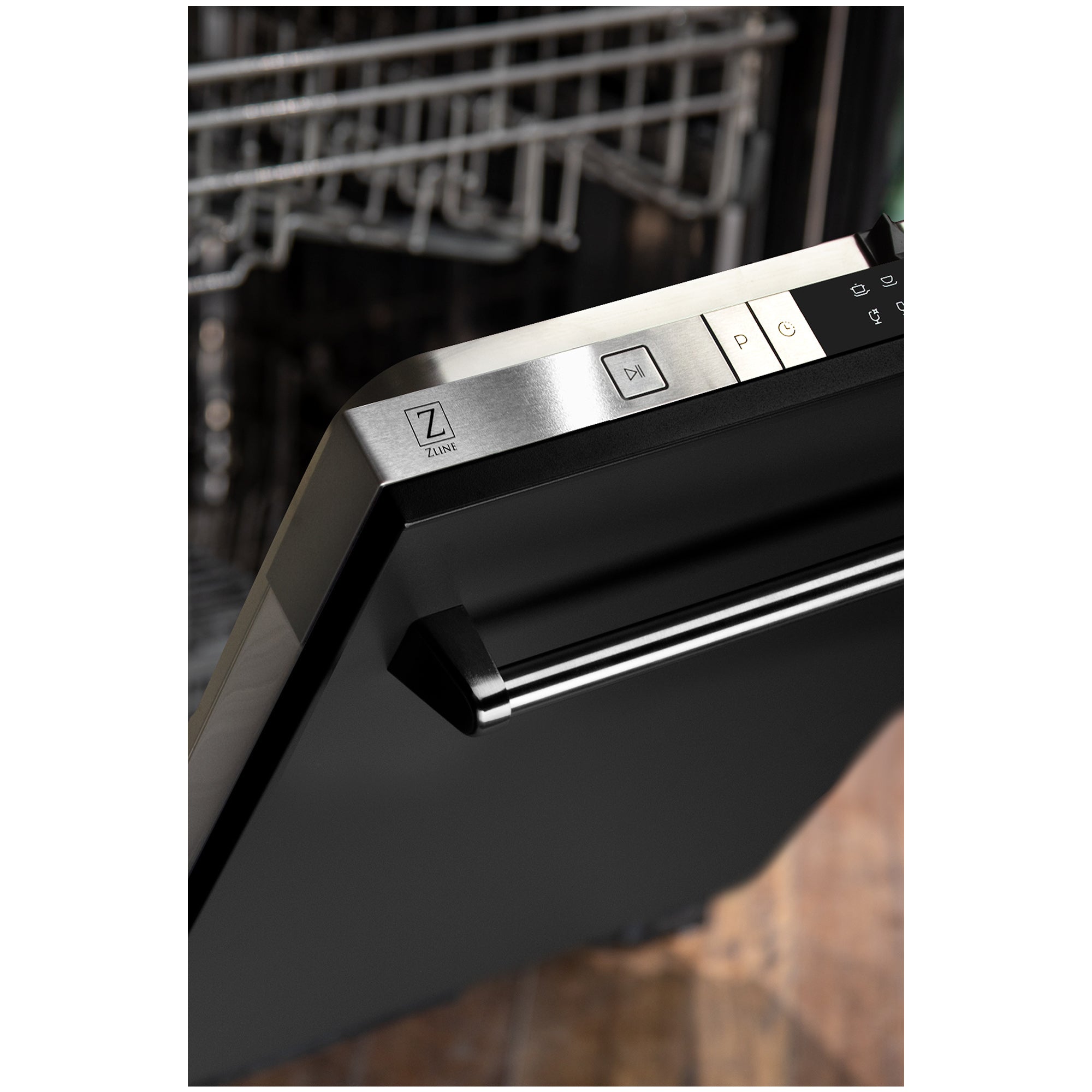 ZLINE 24 in. Black Matte Top Control Built-In Dishwasher with Stainless Steel Tub and Traditional Style Handle, 52dBa