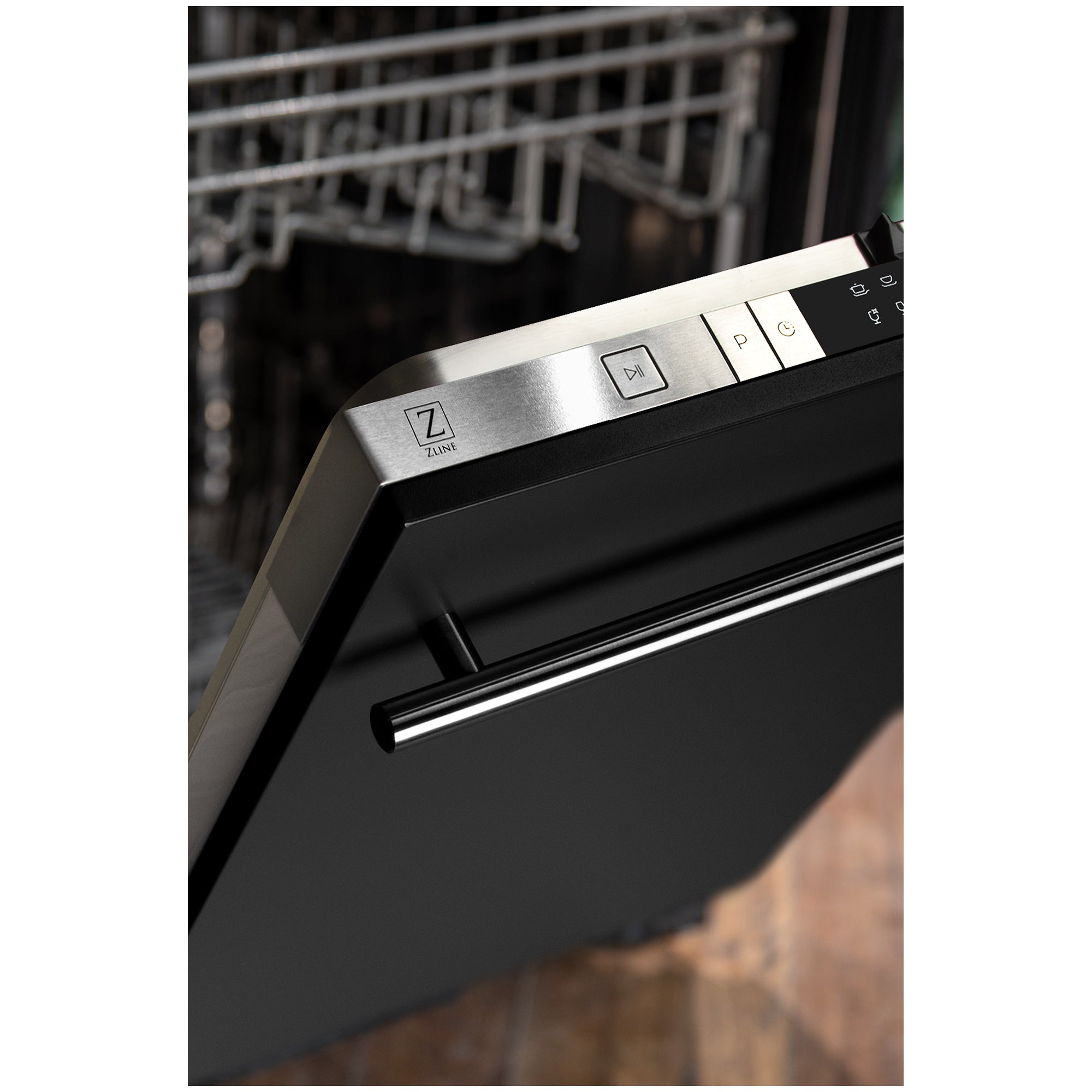 ZLINE 24 in. Black Matte Top Control Dishwasher with Stainless Steel Tub and Modern Style Handle, 52dBa (DW-BLM-H-24)