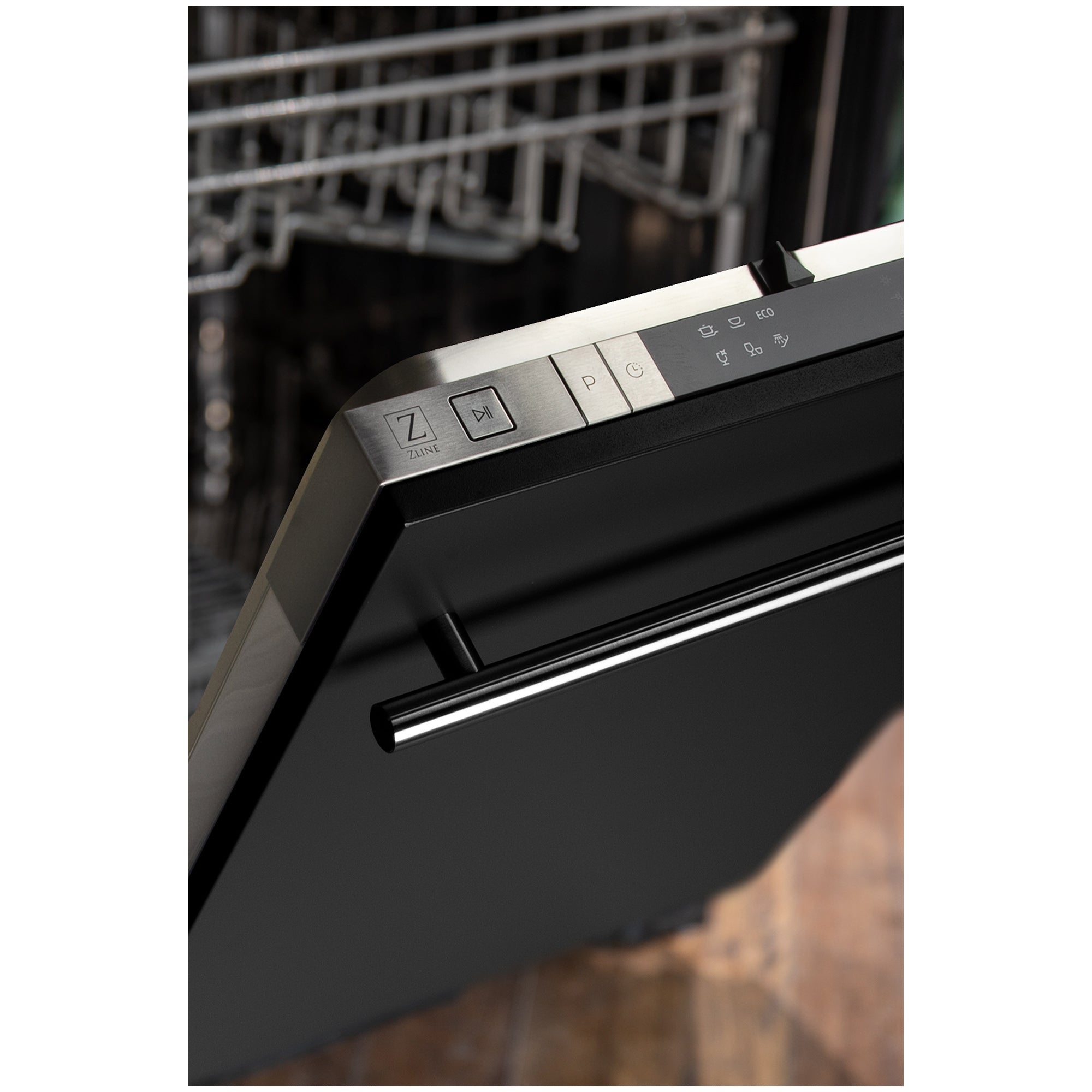 ZLINE 18 in. Compact Black Matte Top Control Dishwasher with Stainless Steel Tub and Modern Style Handle, 52dBa (DW-BLM-H-18)