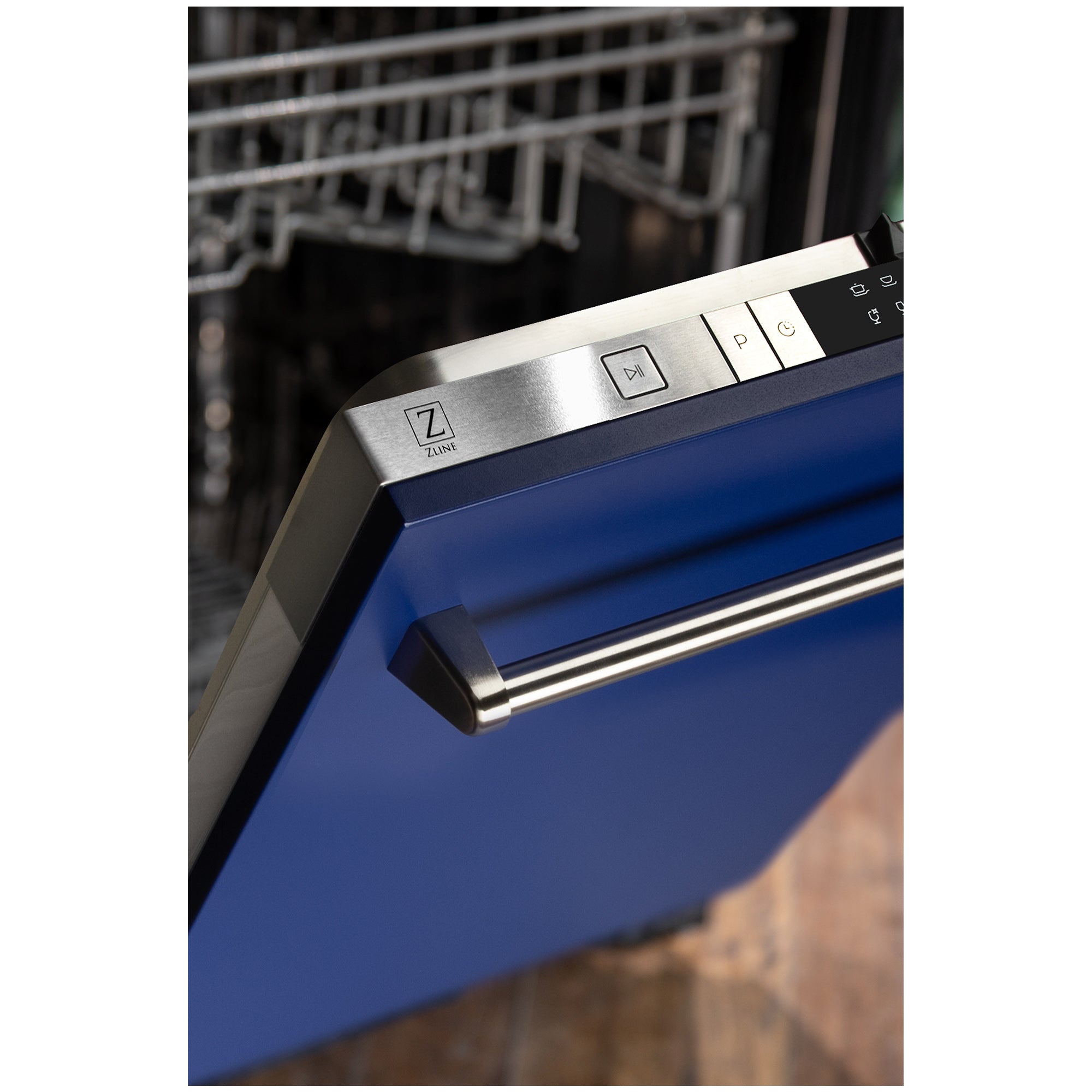 ZLINE 24 in. Blue Matte Top Control Built-In Dishwasher with Stainless Steel Tub and Traditional Style Handle, 52dBa