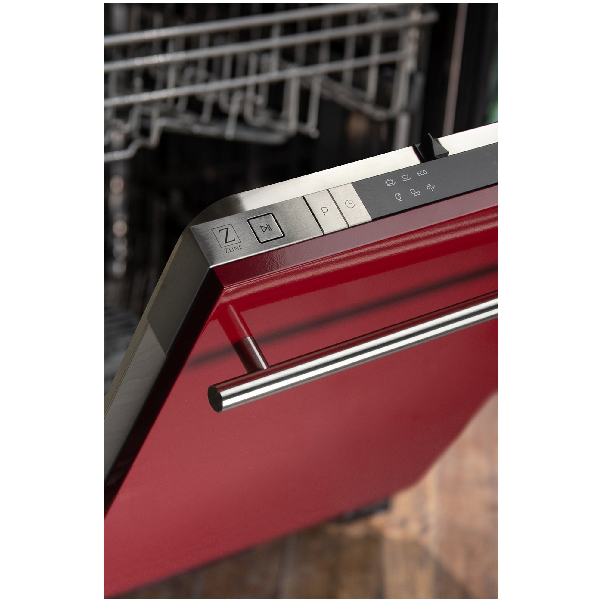 ZLINE 18 in. Compact Red Gloss Top Control Dishwasher with Stainless Steel Tub and Modern Style Handle, 52dBa (DW-RG-H-18)