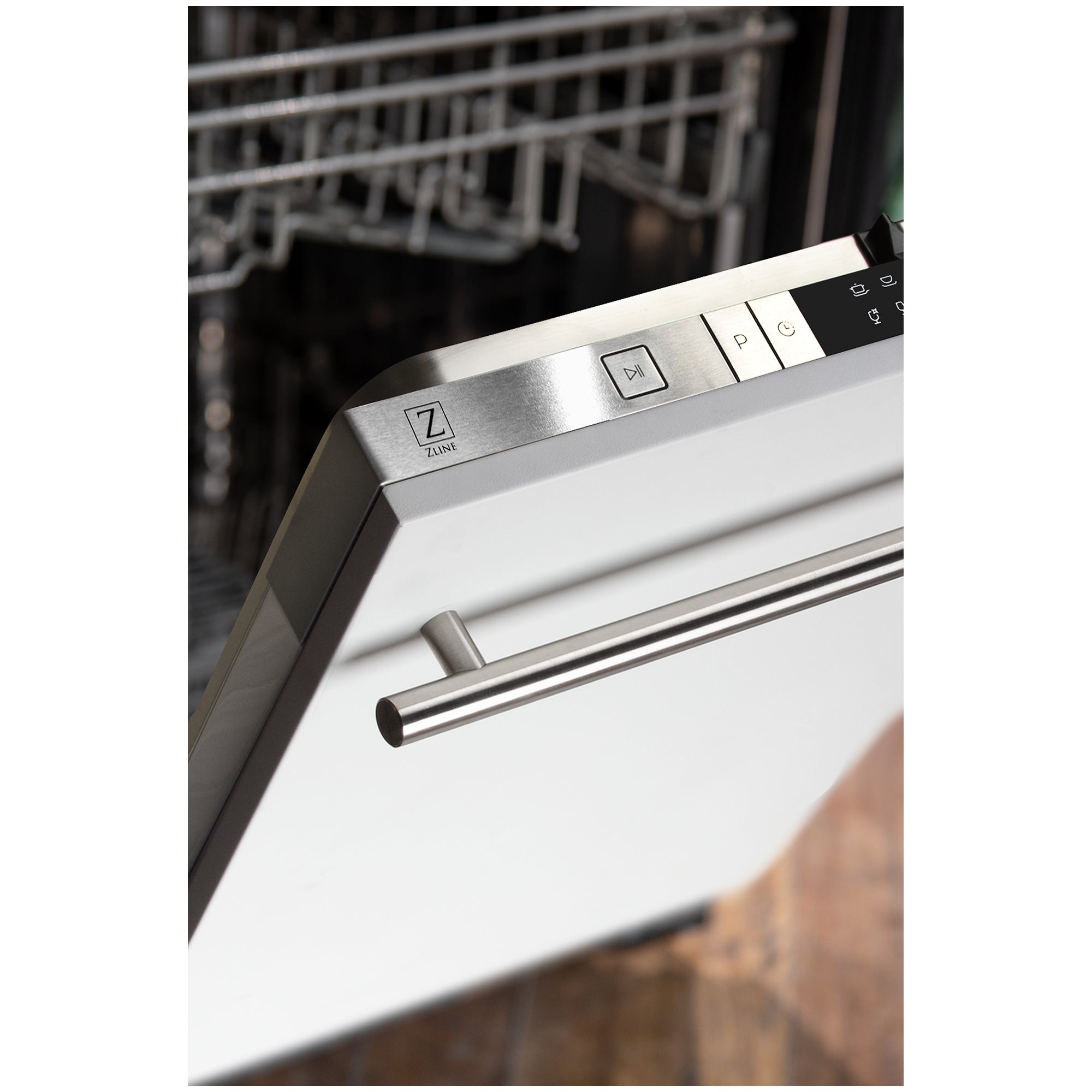 ZLINE 24 in. White Matte Top Control Dishwasher with Stainless Steel Tub and Modern Style Handle, 52dBa (DW-WM-H-24)