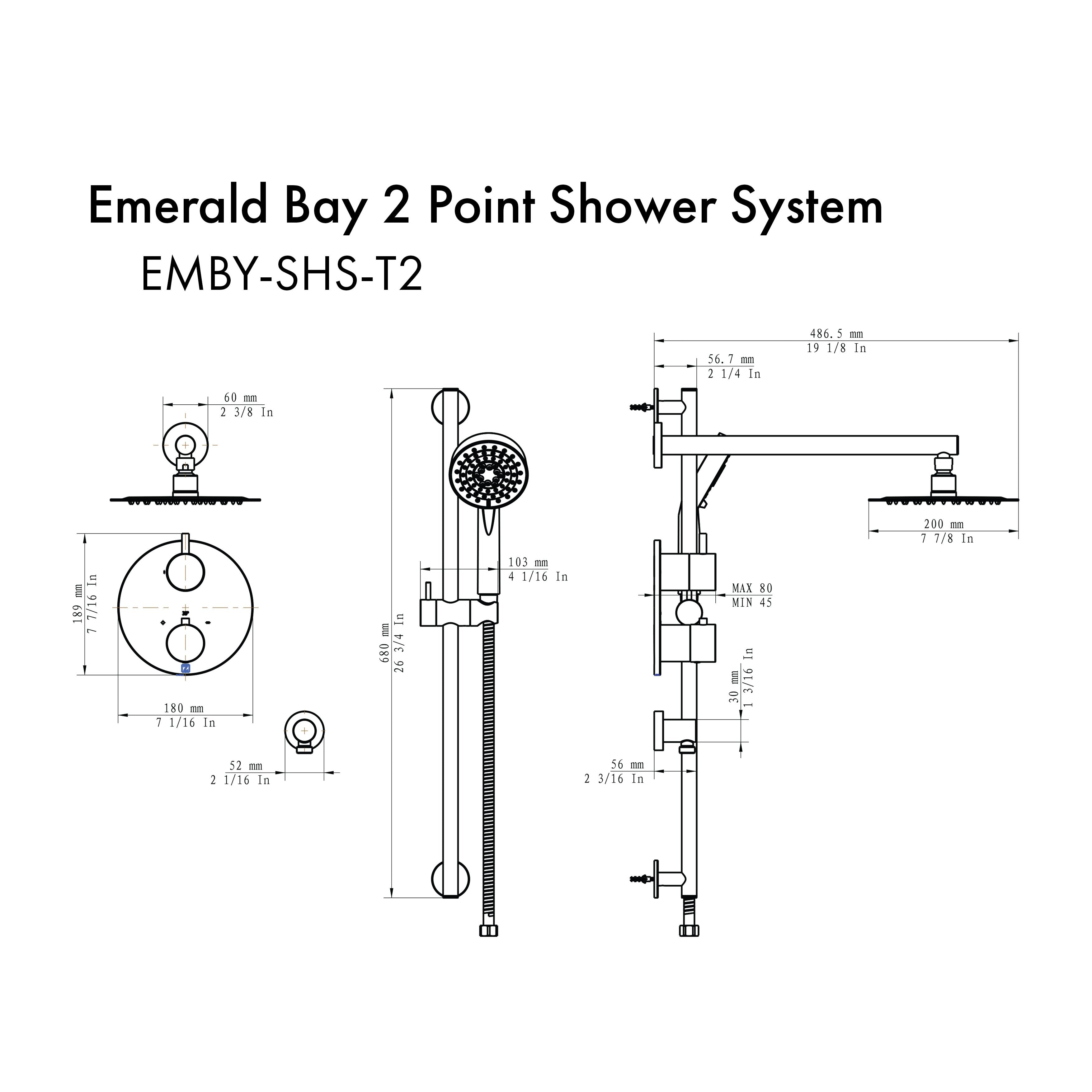 ZLINE Kitchen and Bath, ZLINE Emerald Bay Thermostatic Shower System (EMBY-SHS-T2), EMBY-SHS-T2-BN,