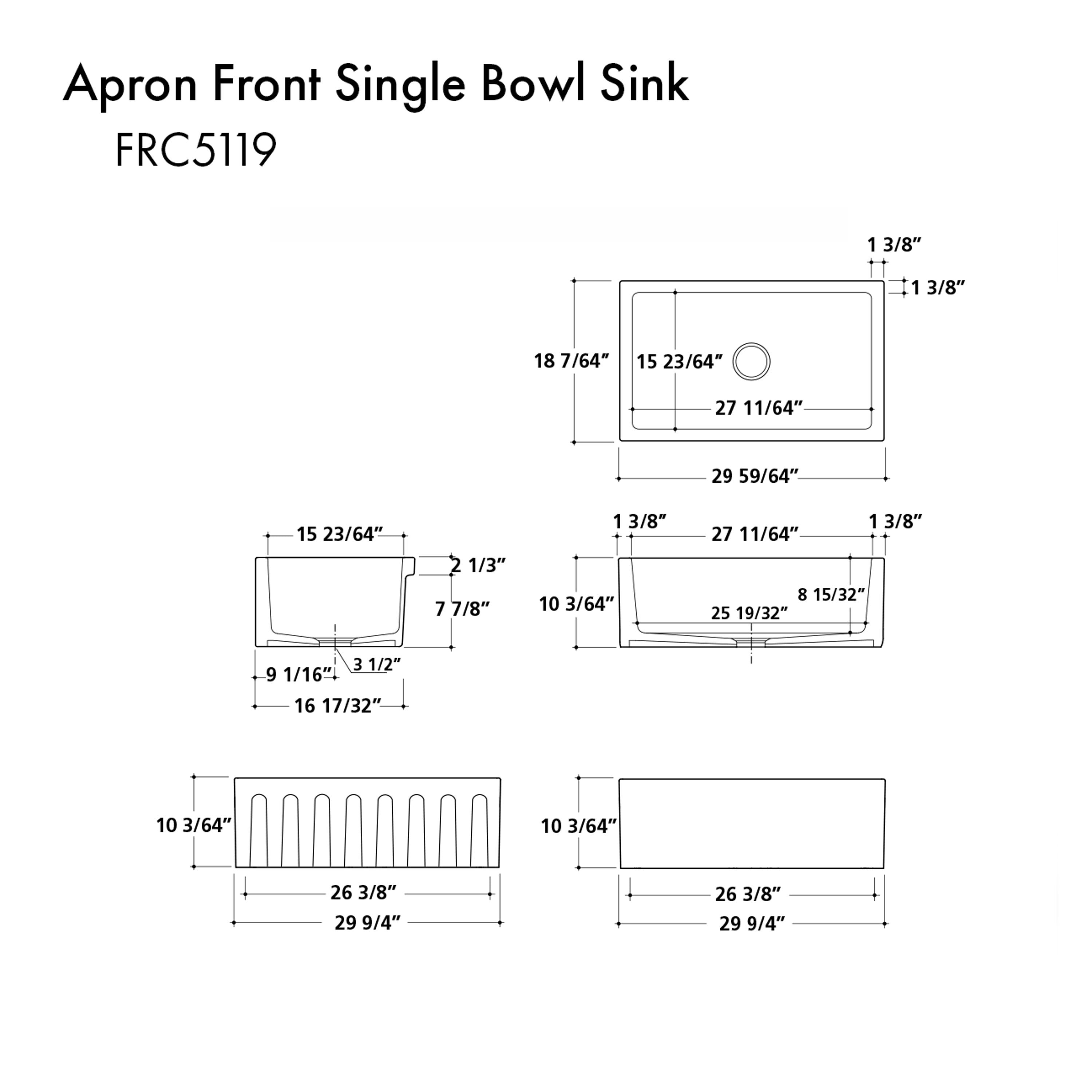 ZLINE 30" Venice Farmhouse Apron Front Reversible Single Bowl Fireclay Kitchen Sink with Bottom Grid in White Matte (FRC5119-WM-30)