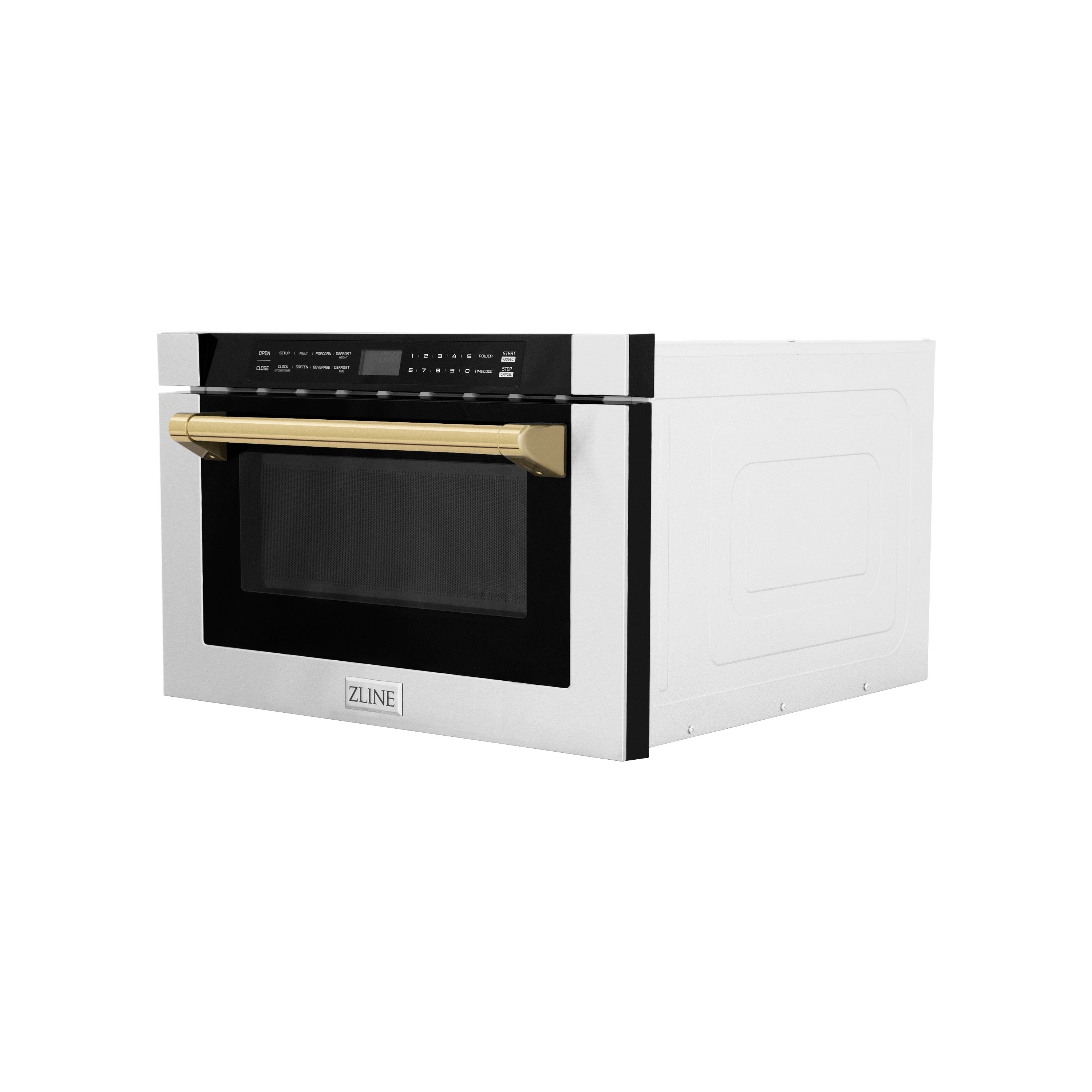 ZLINE Autograph Edition 24" 1.2 cu. ft. Built-in Microwave Drawer with a Traditional Handle in Stainless Steel and Polished Polished Gold Accents