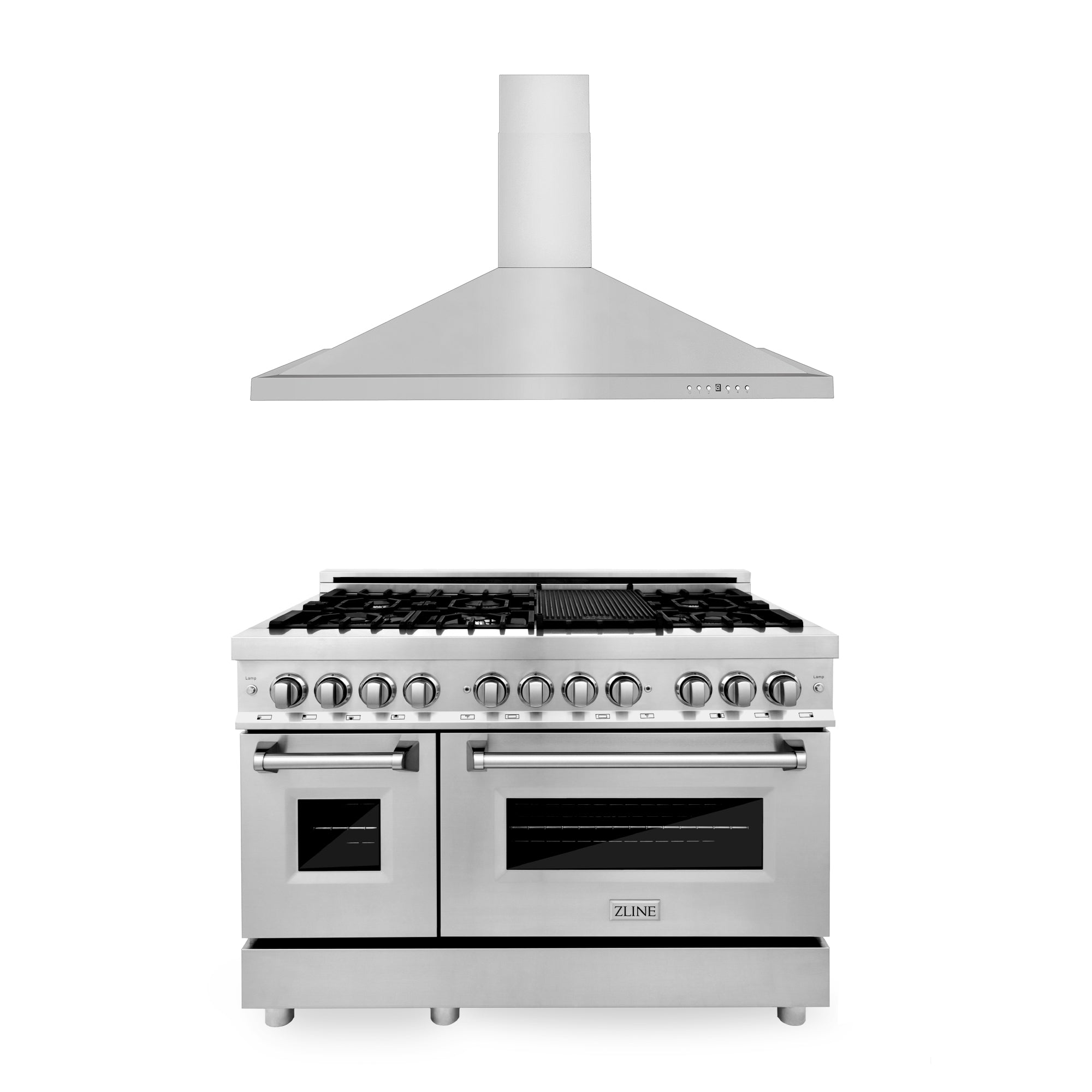 ZLINE 48" Kitchen Package with Stainless Steel Dual Fuel Range and Convertible Vent Range Hood (2KP-RARH48)