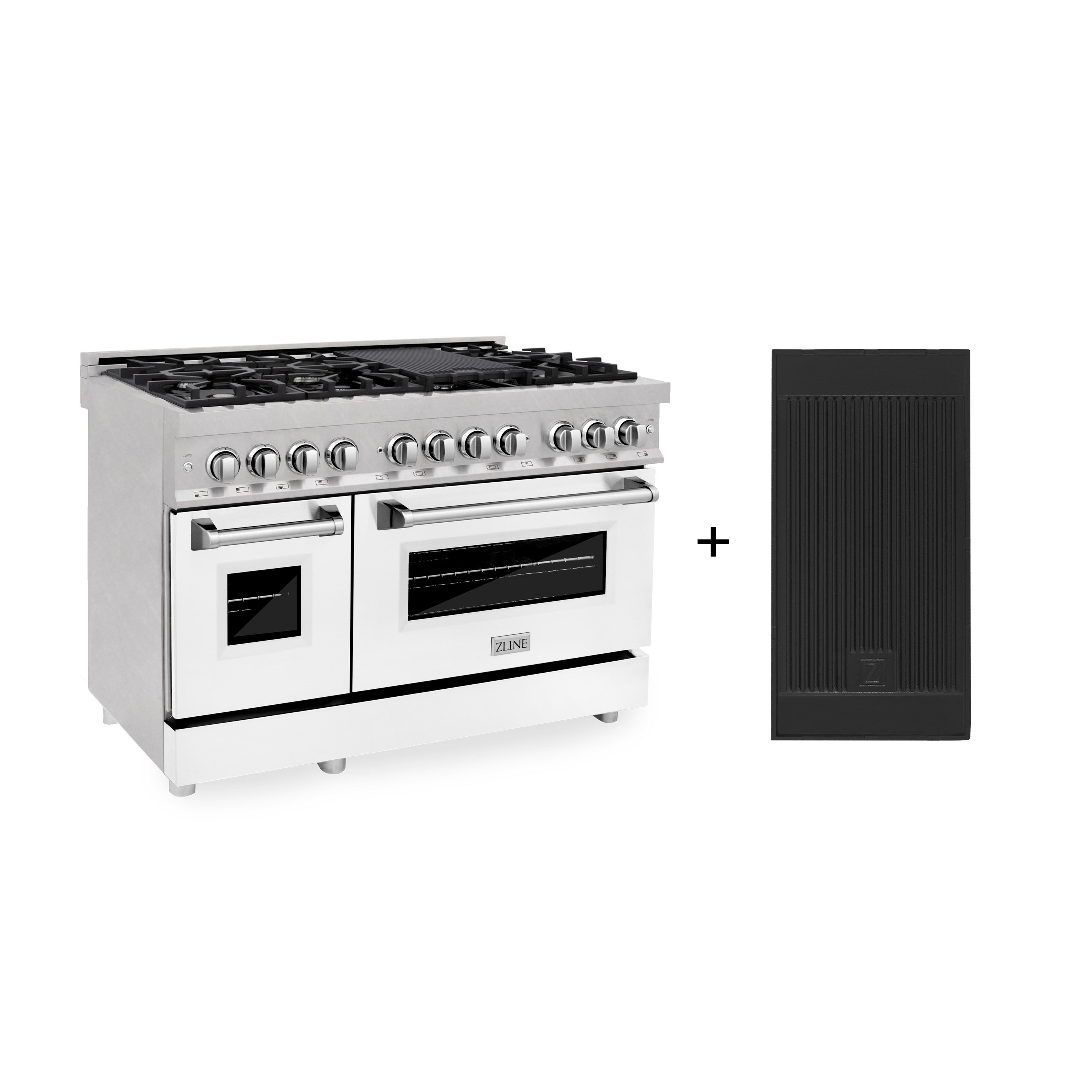 ZLINE 48" 6.0 cu. ft. Electric Oven and Gas Cooktop Dual Fuel Range with Griddle and White Matte Door in Fingerprint Resistant Stainless (RAS-WM-GR-48)