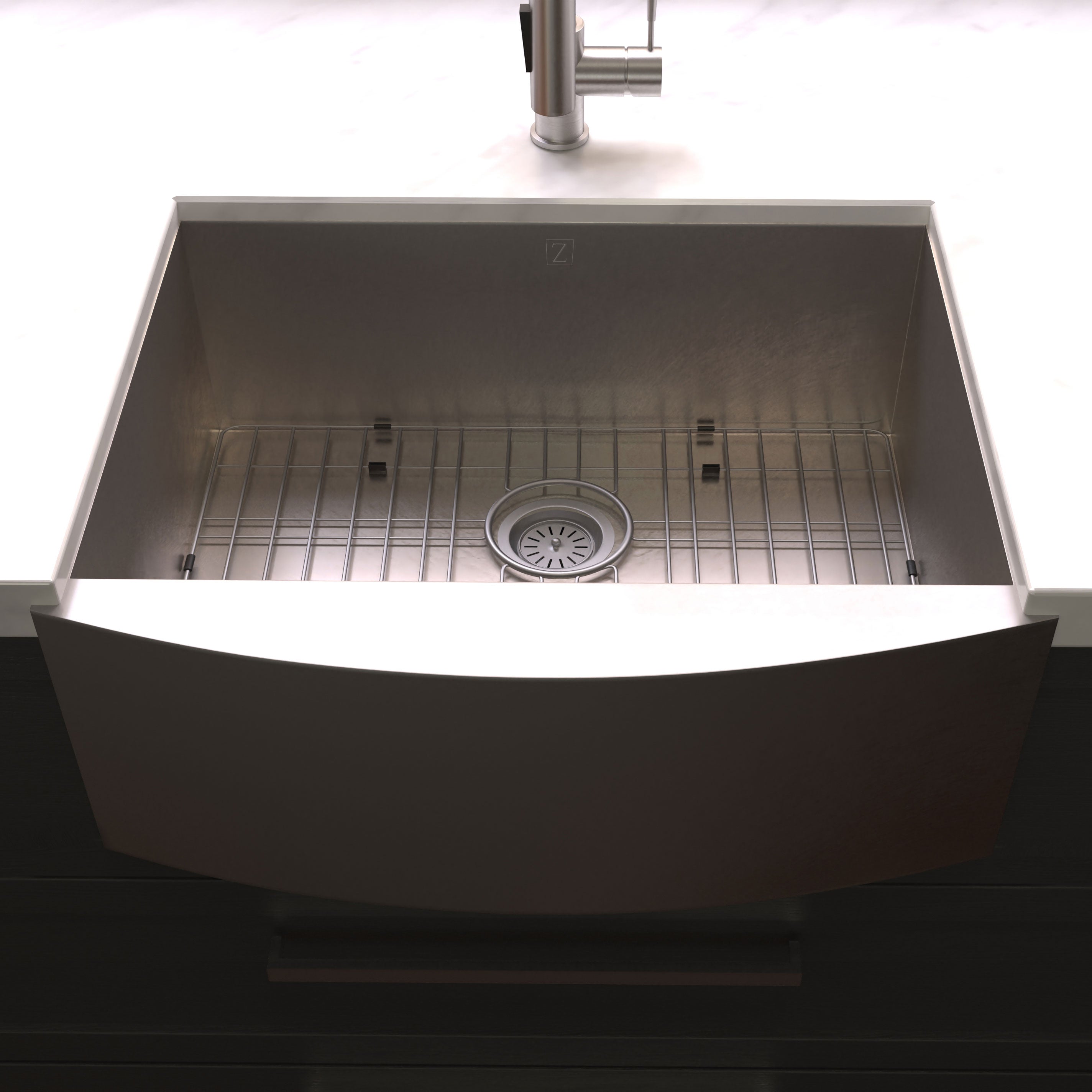 ZLINE 33" Vail Farmhouse Apron Mount Single Bowl Scratch Resistant Stainless Steel Kitchen Sink with Bottom Grid (SAS-33S)