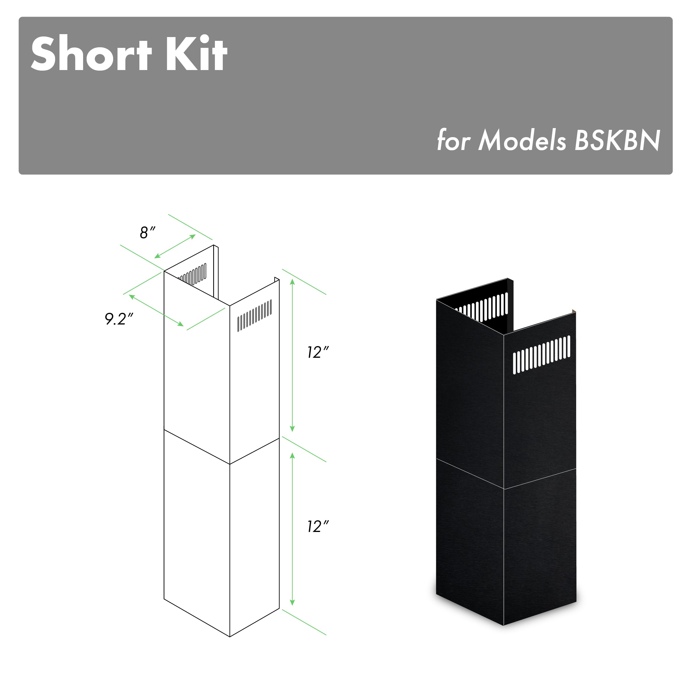 ZLINE 2-12 in. Short Chimney Pieces for 7 ft. to 8 ft. Ceilings in Black Stainless (SK-BSKBN)