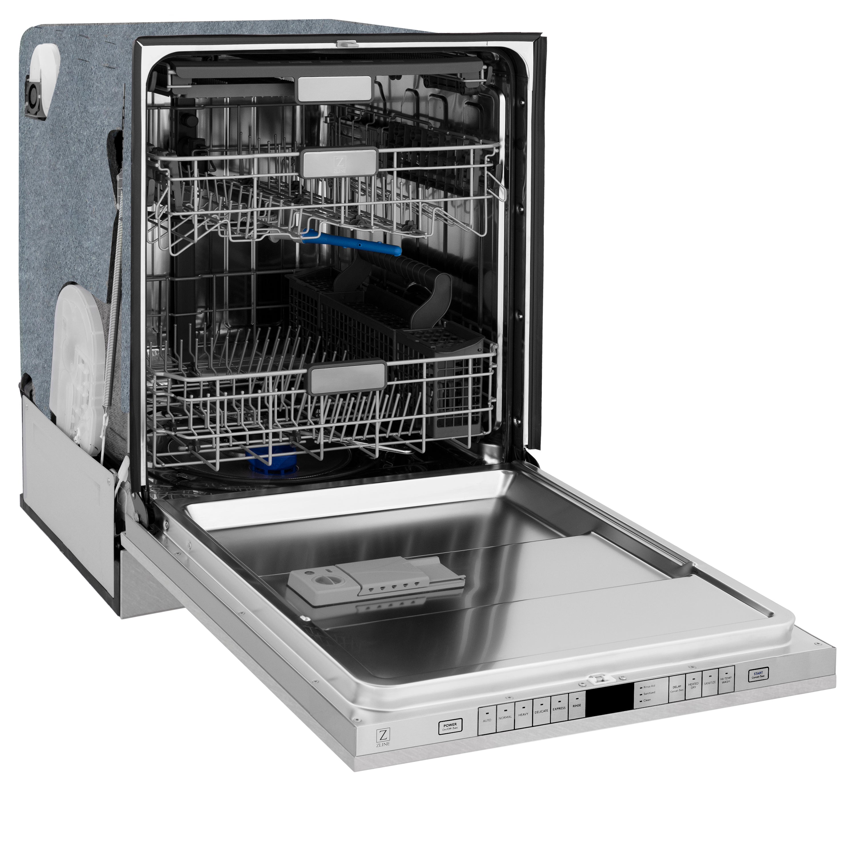 ZLINE Autograph Edition 24" 3rd Rack Top Control Tall Tub Dishwasher in Fingerprint Resistant Stainless Steel with Matte Black Handle, 45dBa (DWMTZ-SN-24-MB)