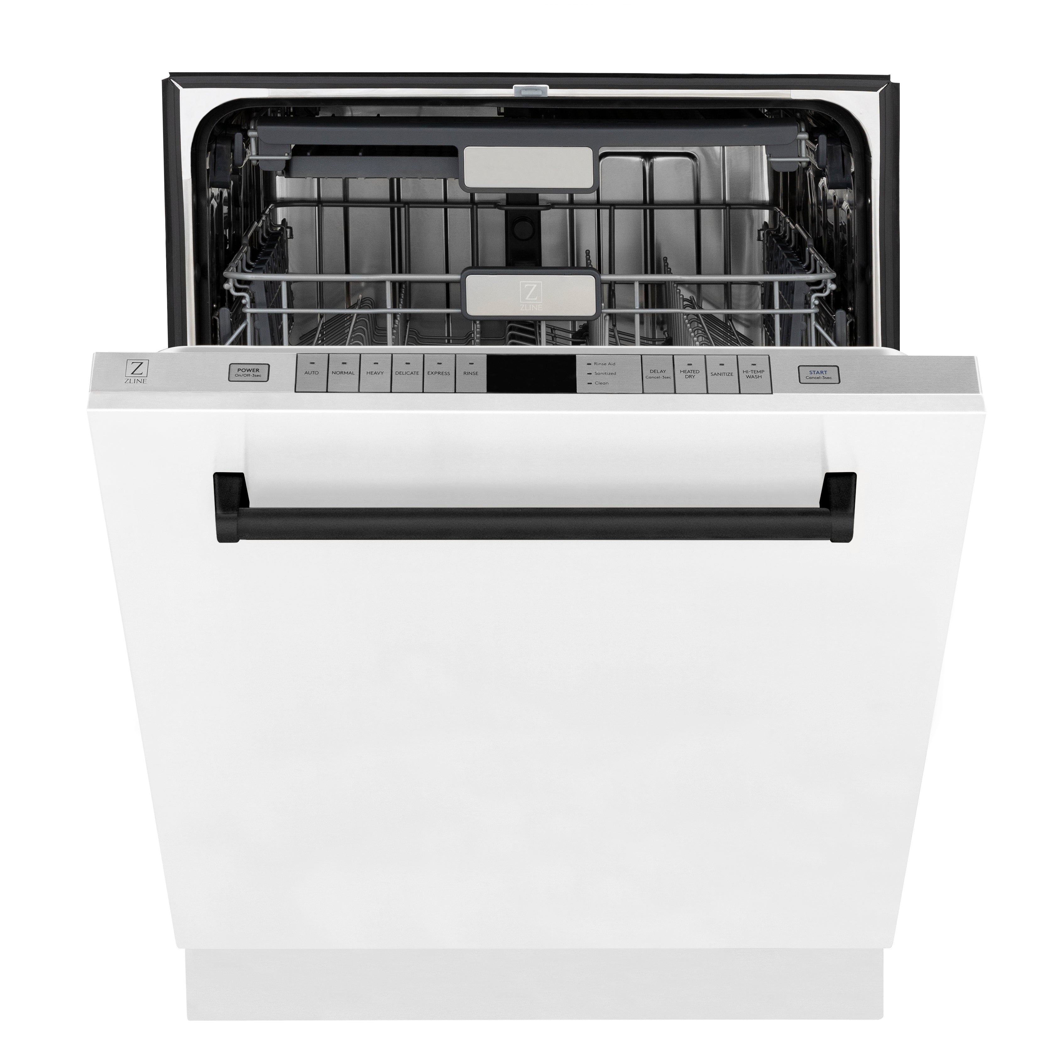 ZLINE Autograph Edition 24" 3rd Rack Top Control Tall Tub Dishwasher in White Matte with Matte Black Handle, 45dBa (DWMTZ-WM-24-MB)