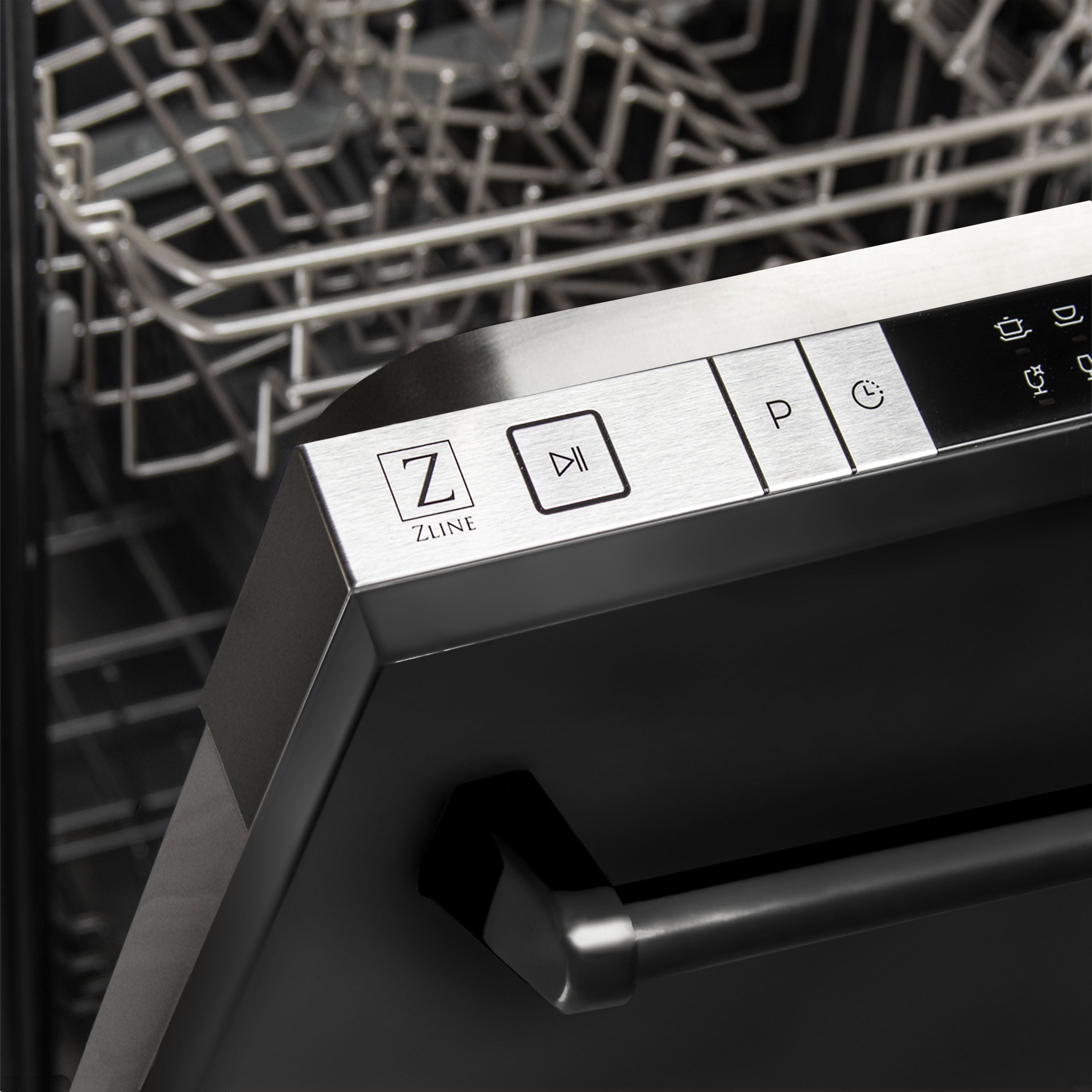ZLINE 18 in. Compact Black Stainless Steel Top Control Built-In Dishwasher with Stainless Steel Tub and Traditional Style Handle, 52dBa