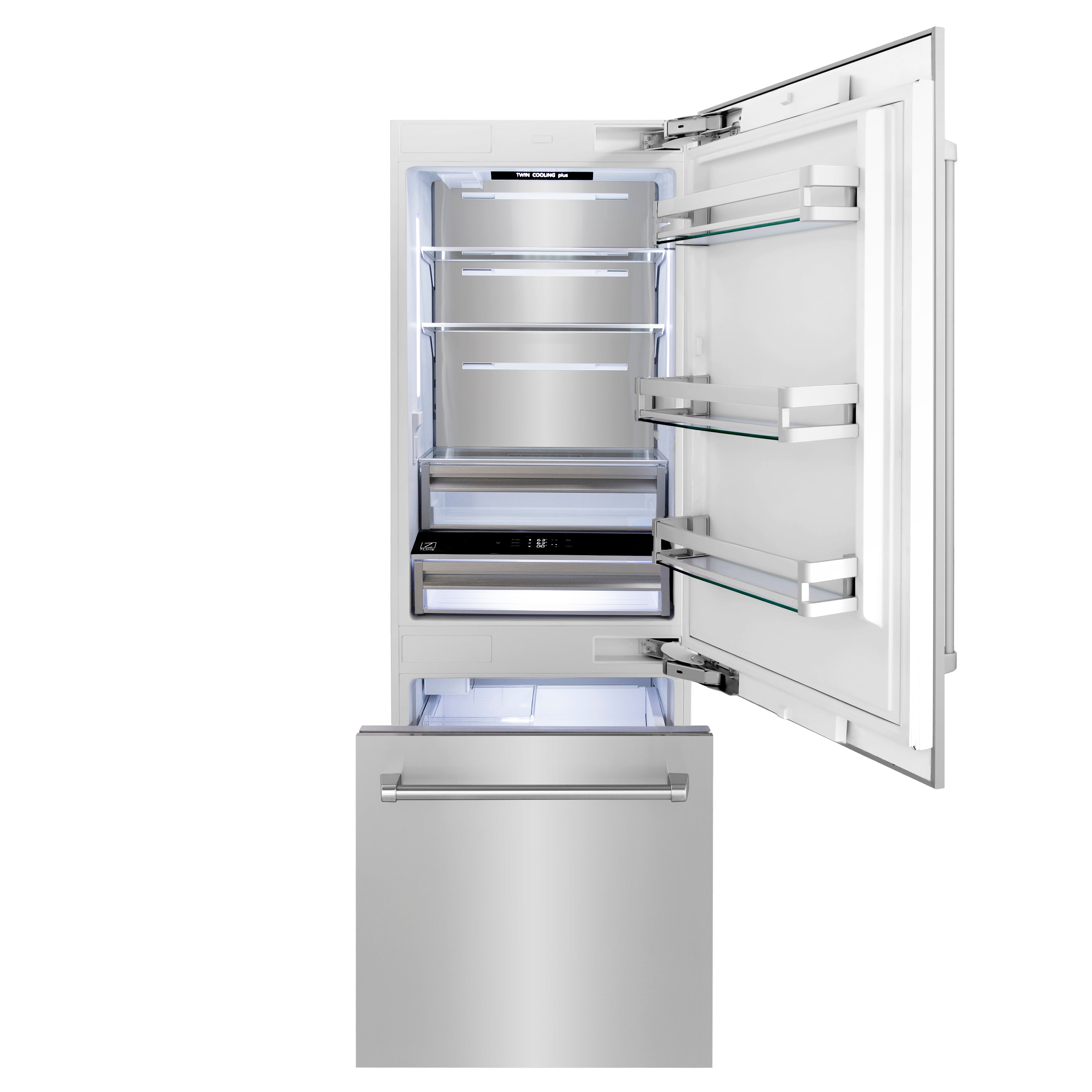 ZLINE 30" 16.1 cu. ft. Built-In 2-Door Bottom Freezer Refrigerator with Internal Water and Ice Dispenser in Stainless Steel