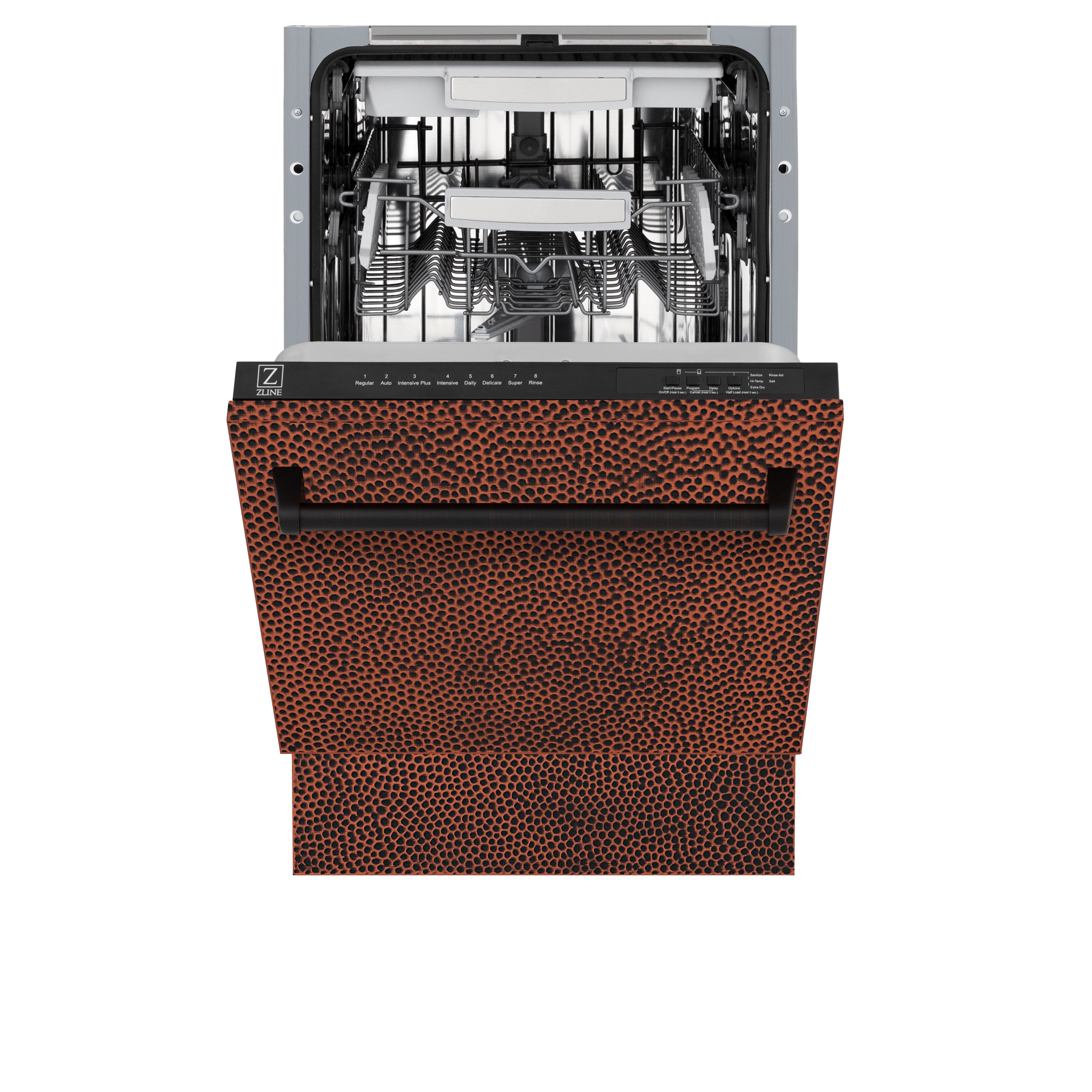 ZLINE 18" Tallac Series 3rd Rack Top Control Built-In Dishwasher in Hand Hammered Copper with Stainless Steel Tub, 51dBa (DWV-HH-18)