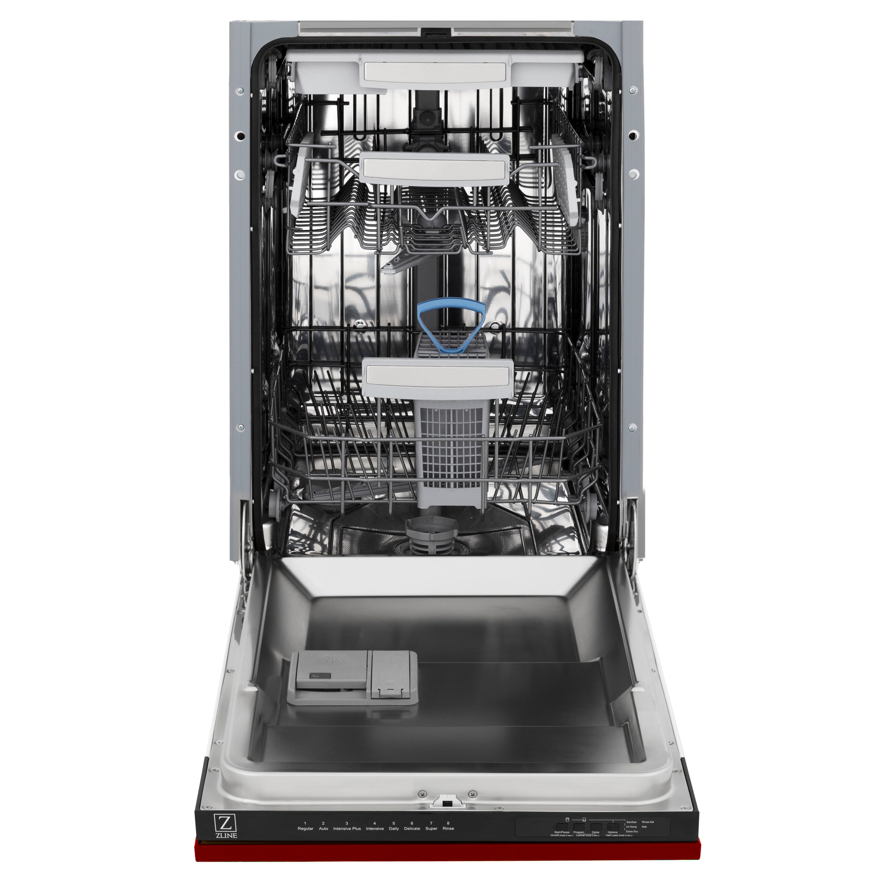 ZLINE 18" Tallac Series 3rd Rack Top Control Built-In Dishwasher in Red Gloss with Stainless Steel Tub, 51dBa (DWV-RG-18)