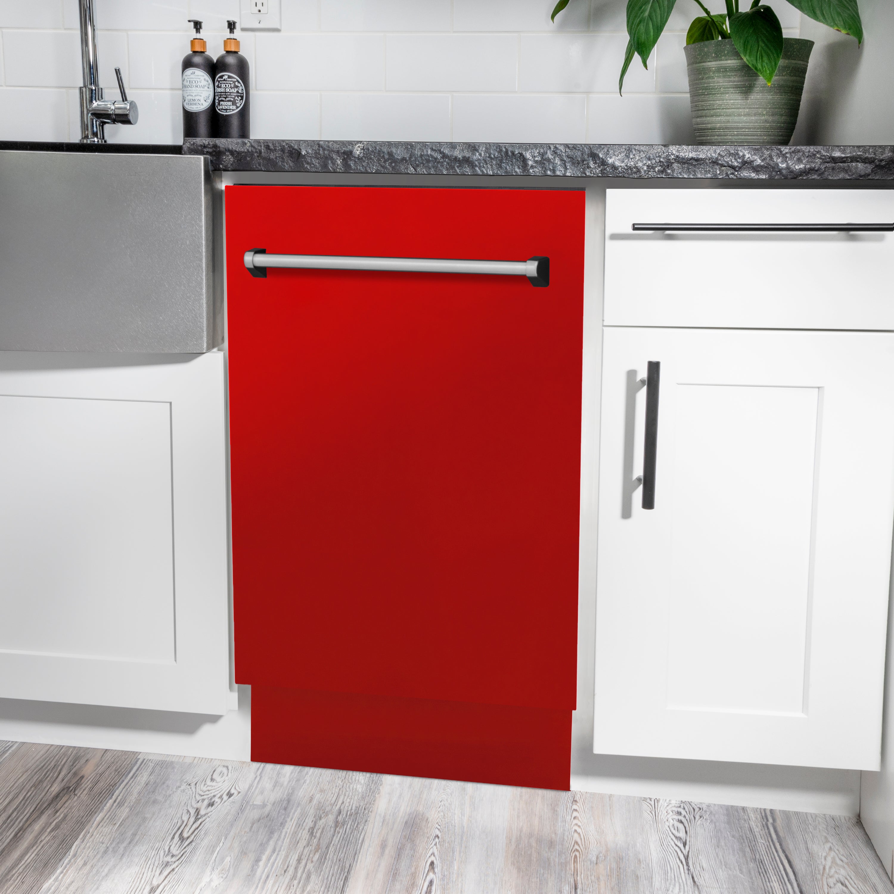 ZLINE 18" Tallac Series 3rd Rack Top Control Built-In Dishwasher in Red Matte with Stainless Steel Tub, 51dBa (DWV-RM-18)