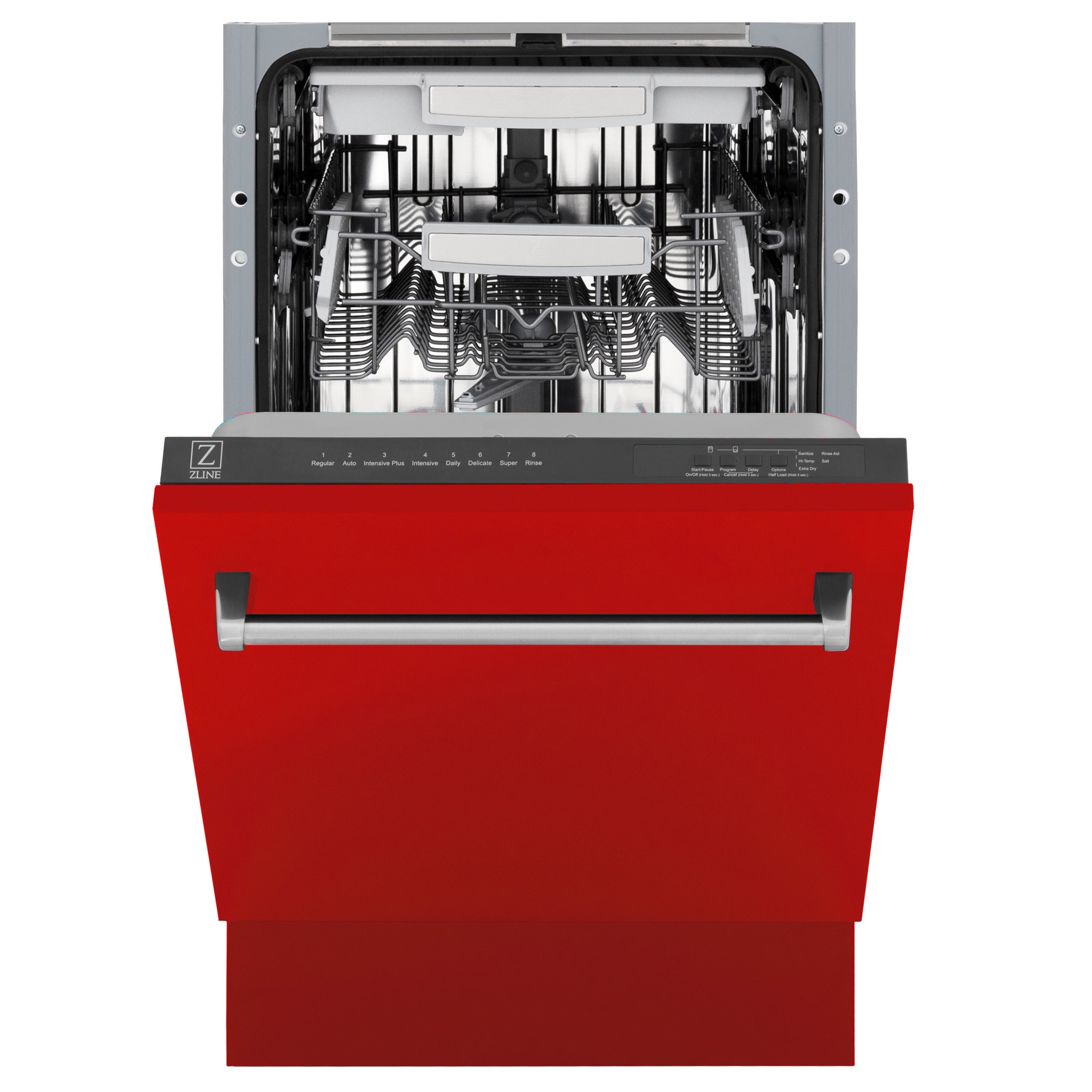 ZLINE 18" Tallac Series 3rd Rack Top Control Built-In Dishwasher in Red Matte with Stainless Steel Tub, 51dBa (DWV-RM-18)
