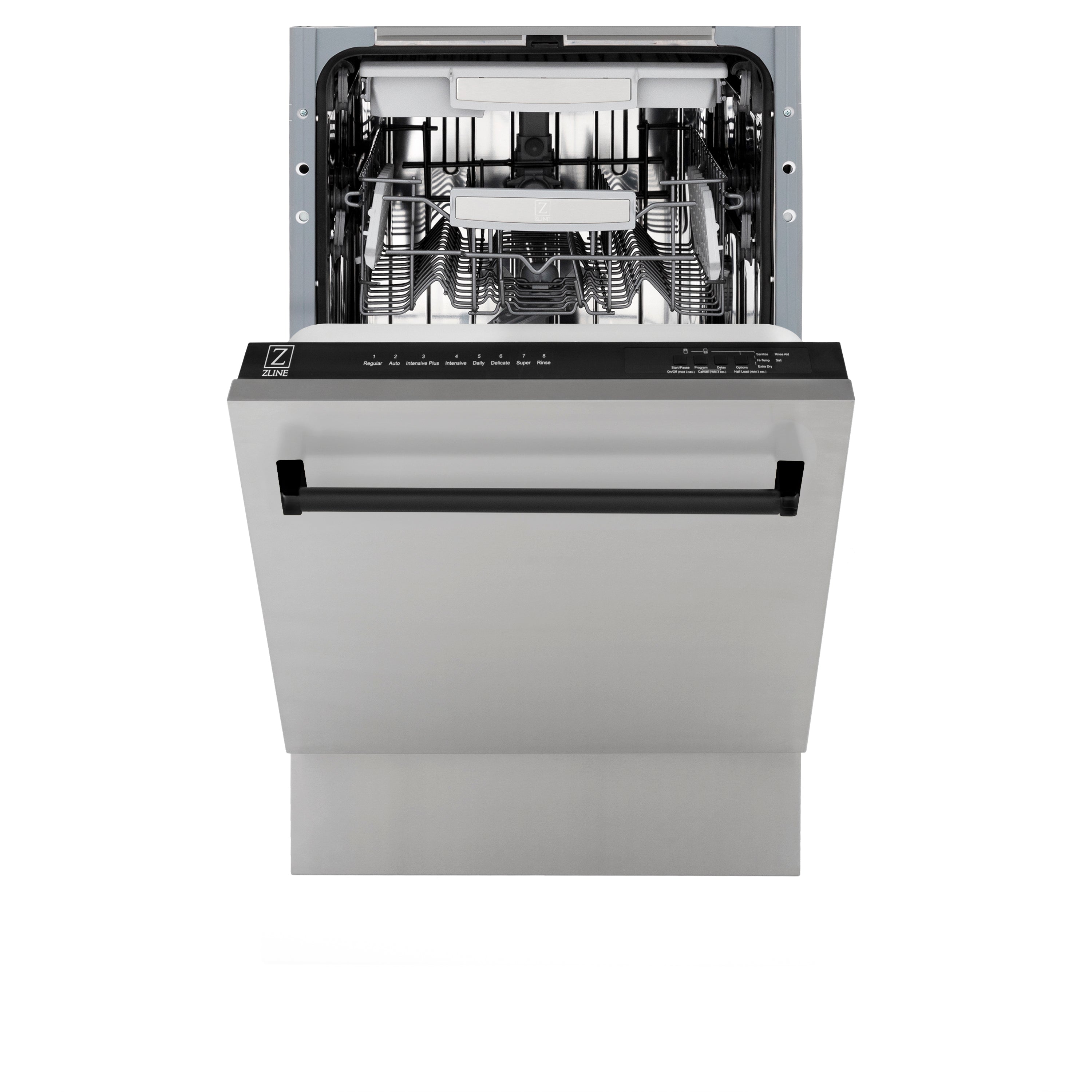 ZLINE Autograph Edition 18” Compact 3rd Rack Top Control Built-In Dishwasher in Stainless Steel with Matte Black Handle, 51dBa (DWVZ-304-18-MB)