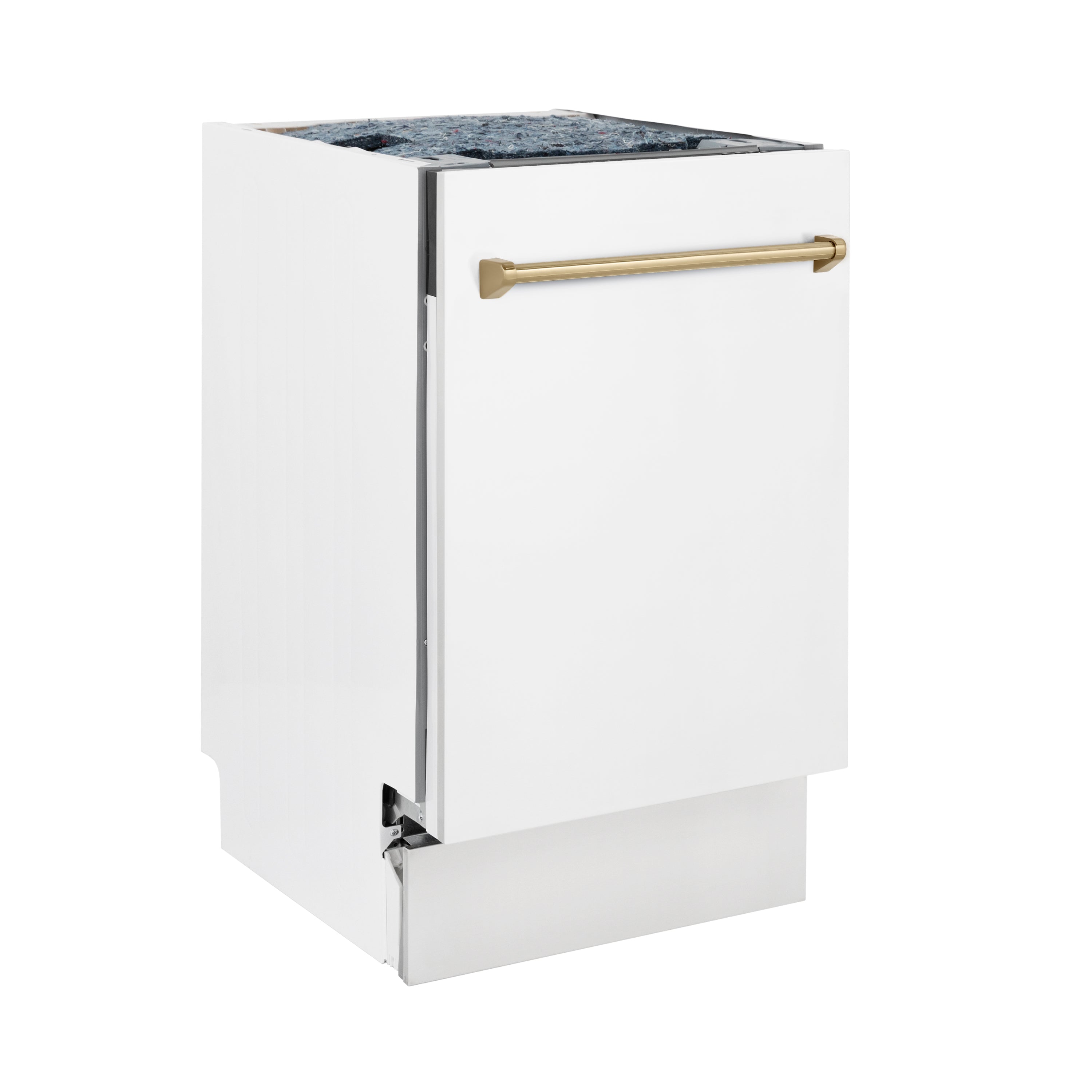 ZLINE Autograph Edition 18" Compact 3rd Rack Top Control Dishwasher in White Matte with Champagne Bronze Handle, 51dBa (DWVZ-WM-18-CB)