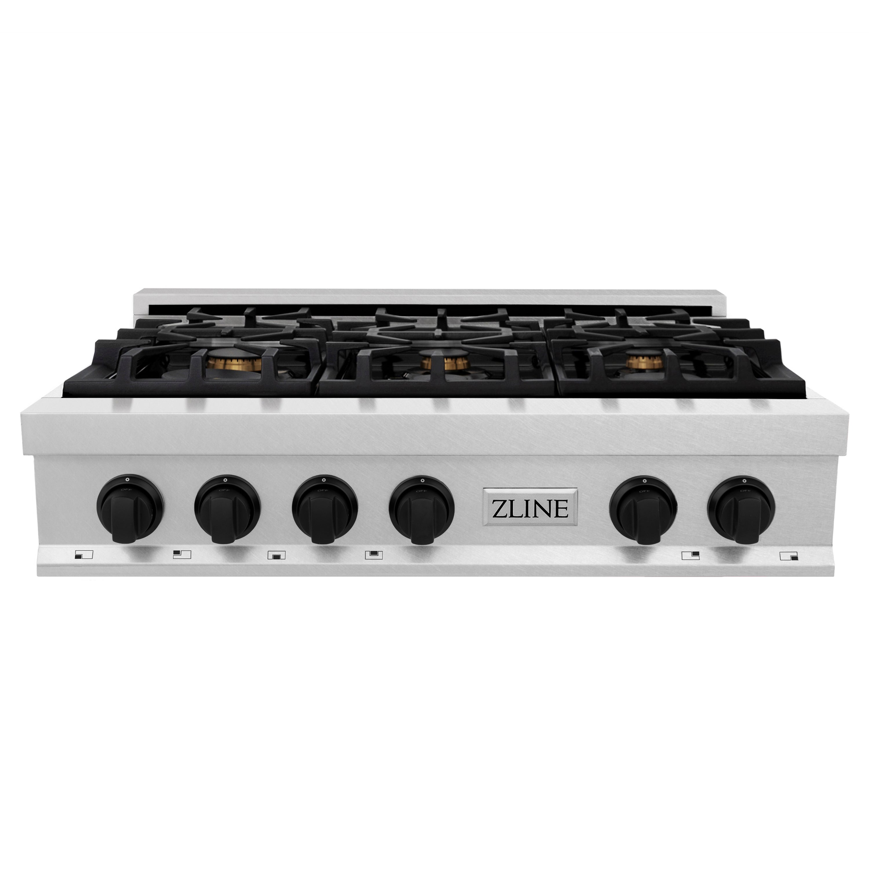 ZLINE Autograph Edition 36" Porcelain Rangetop with 6 Gas Burners in Fingerprint Resistant Stainless Steel and Matte Black Accents (RTSZ-36-MB)