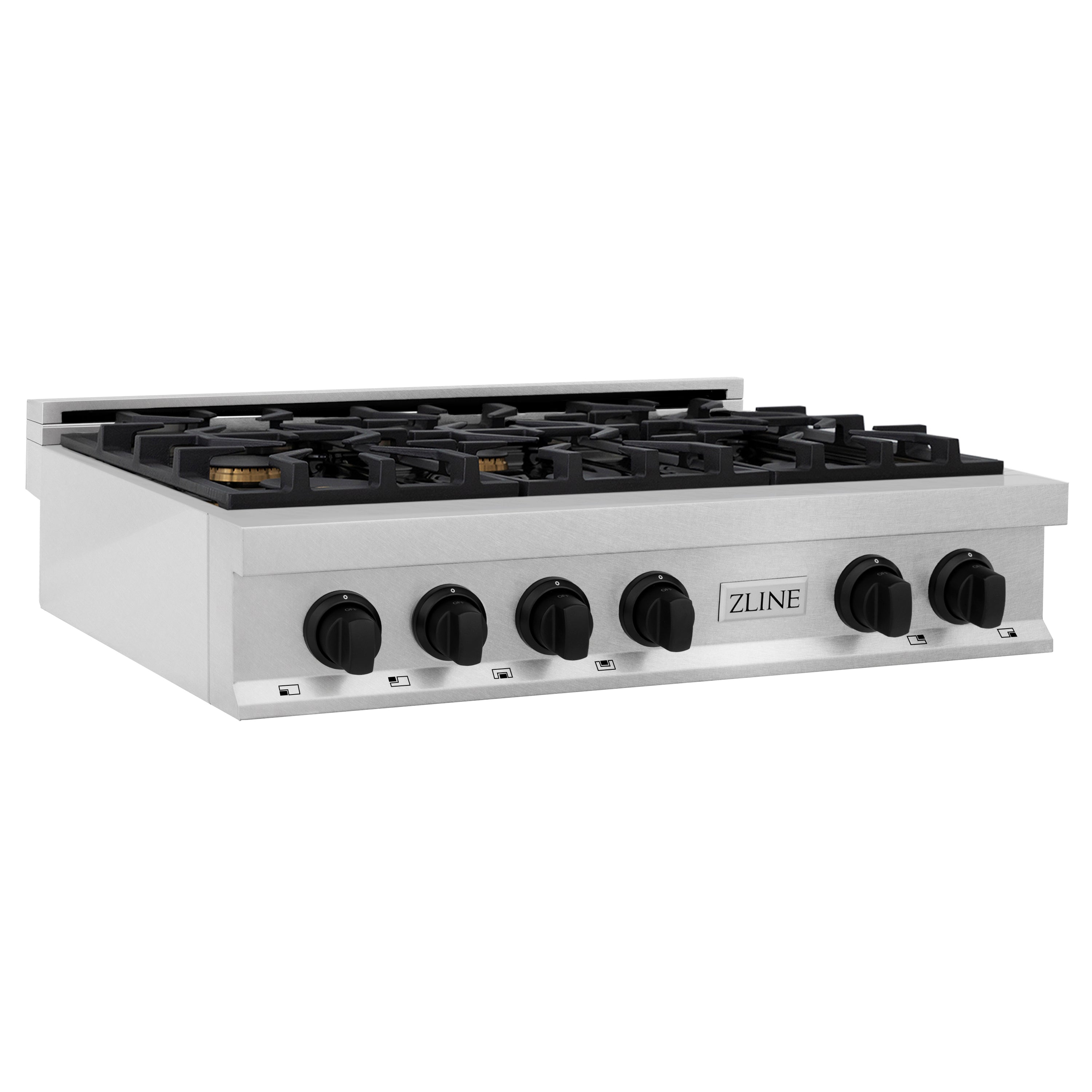 ZLINE Autograph Edition 36" Porcelain Rangetop with 6 Gas Burners in Fingerprint Resistant Stainless Steel and Matte Black Accents (RTSZ-36-MB)