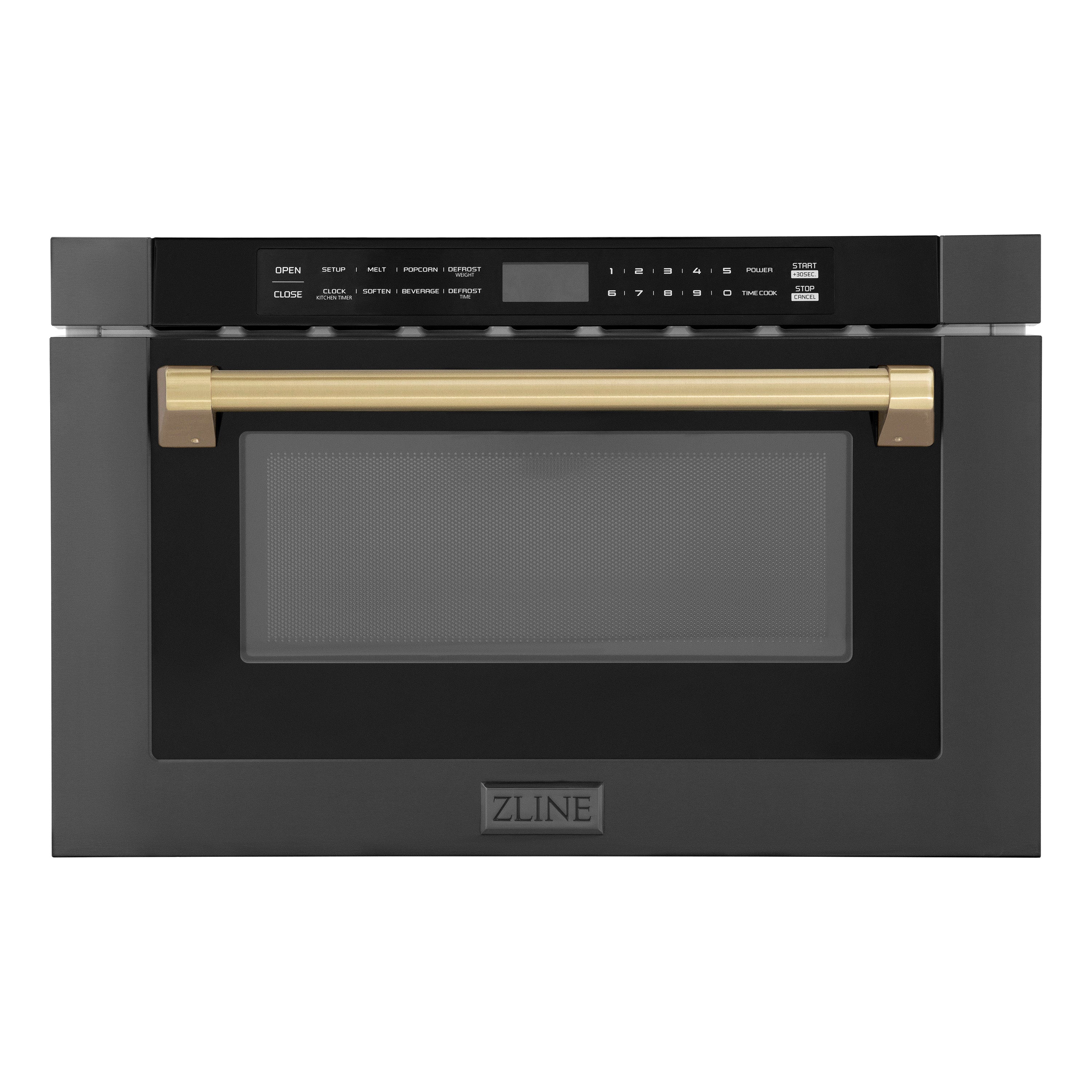 ZLINE Autograph Edition 24" 1.2 cu. ft. Built-in Microwave Drawer in Black Stainless Steel and Champagne Bronze Accents