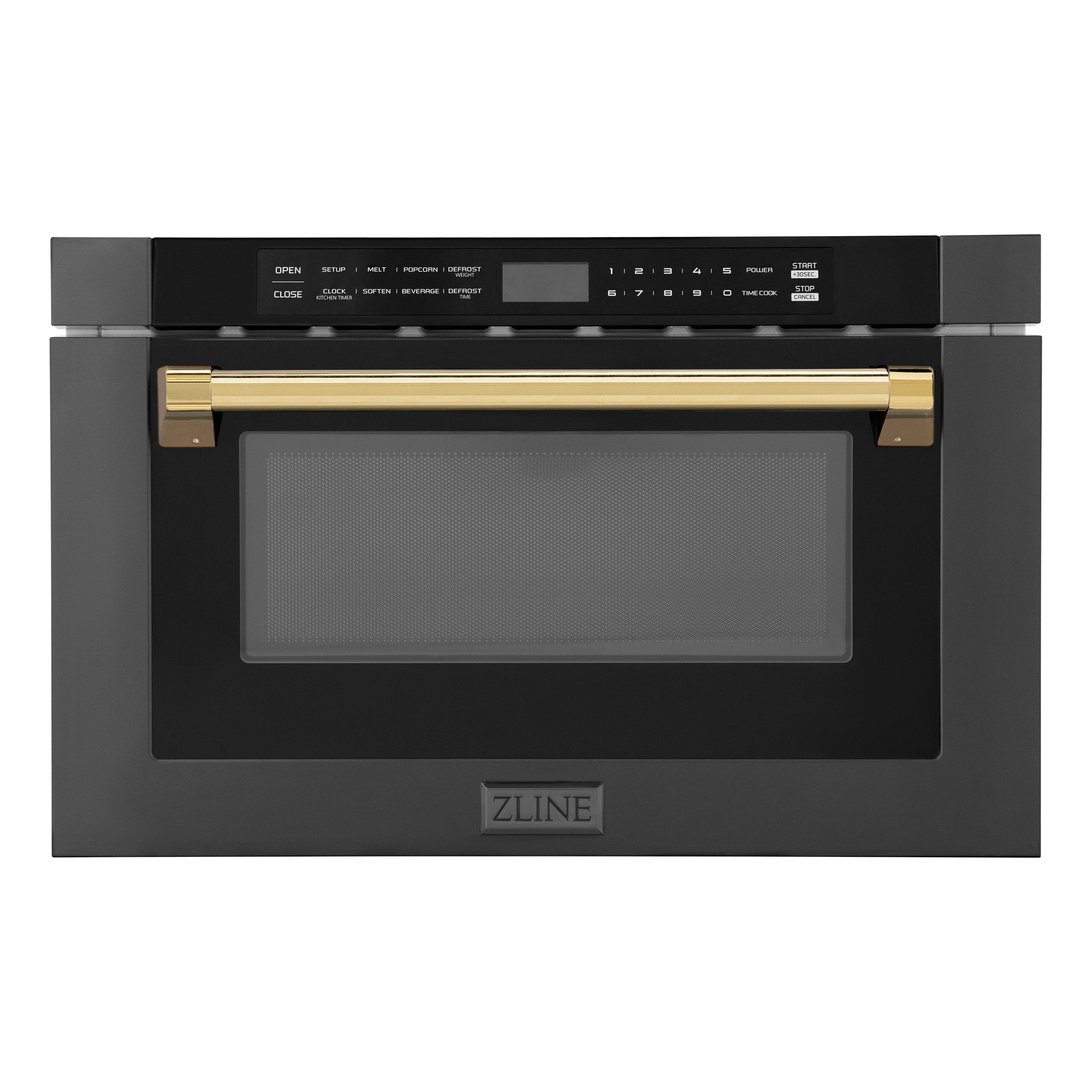 ZLINE Autograph Edition 24" 1.2 cu. ft. Built-in Microwave Drawer in Black Stainless Steel and Polished Polished Gold Accents
