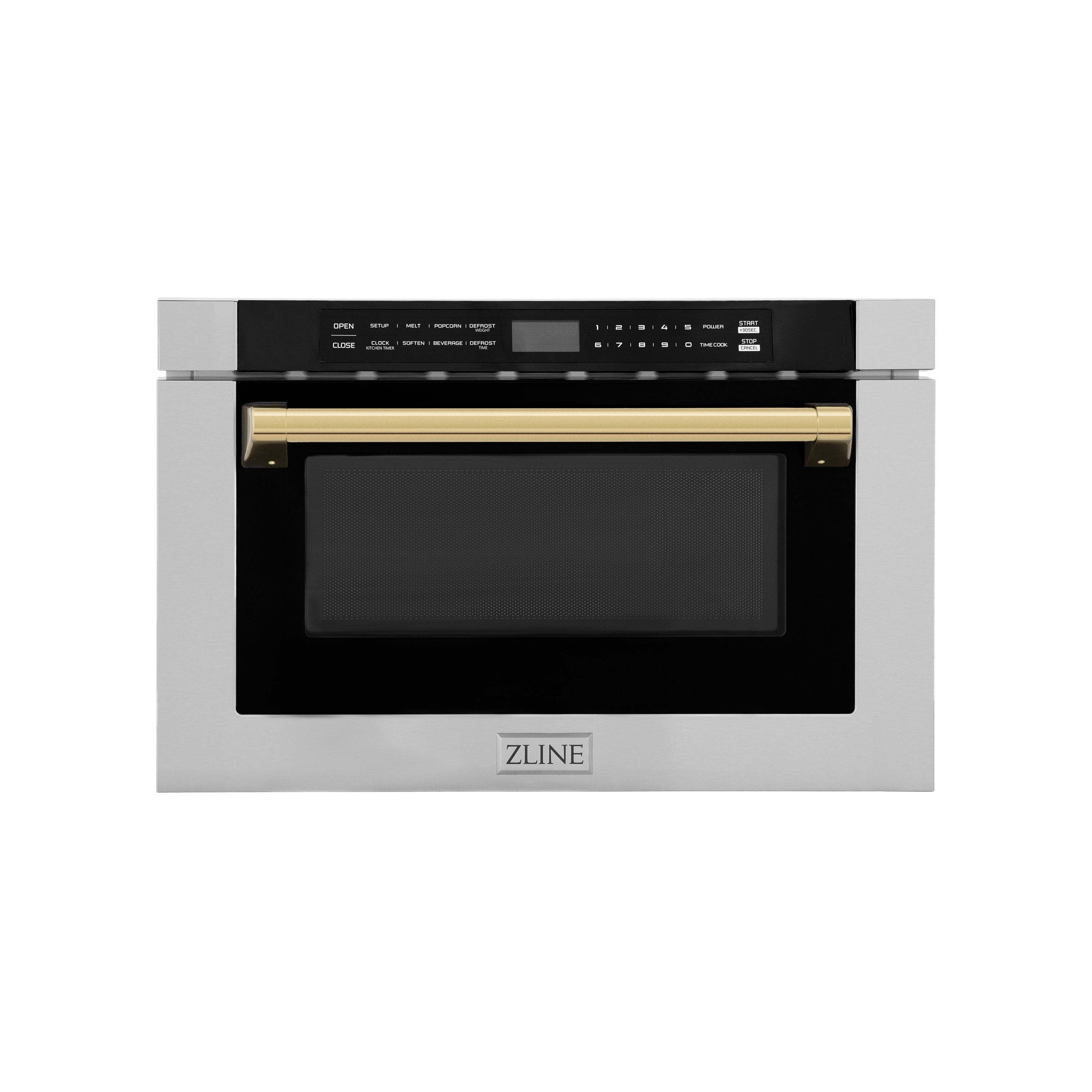 ZLINE Autograph Edition 24" 1.2 cu. ft. Built-in Microwave Drawer with a Traditional Handle in Stainless Steel and Polished Gold Accents