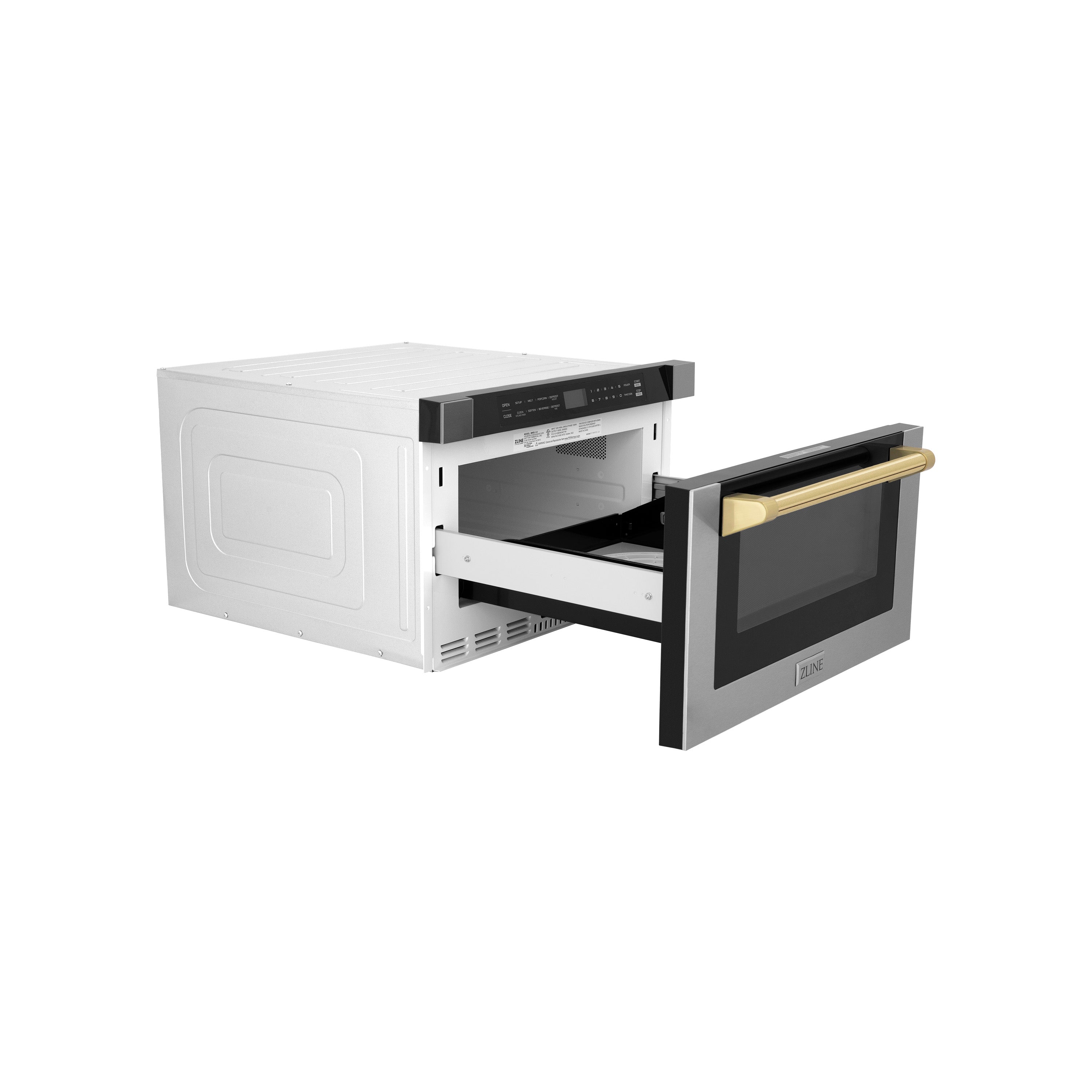 ZLINE Autograph Edition 24" 1.2 cu. ft. Built-in Microwave Drawer with a Traditional Handle in Stainless Steel and Polished Polished Gold Accents