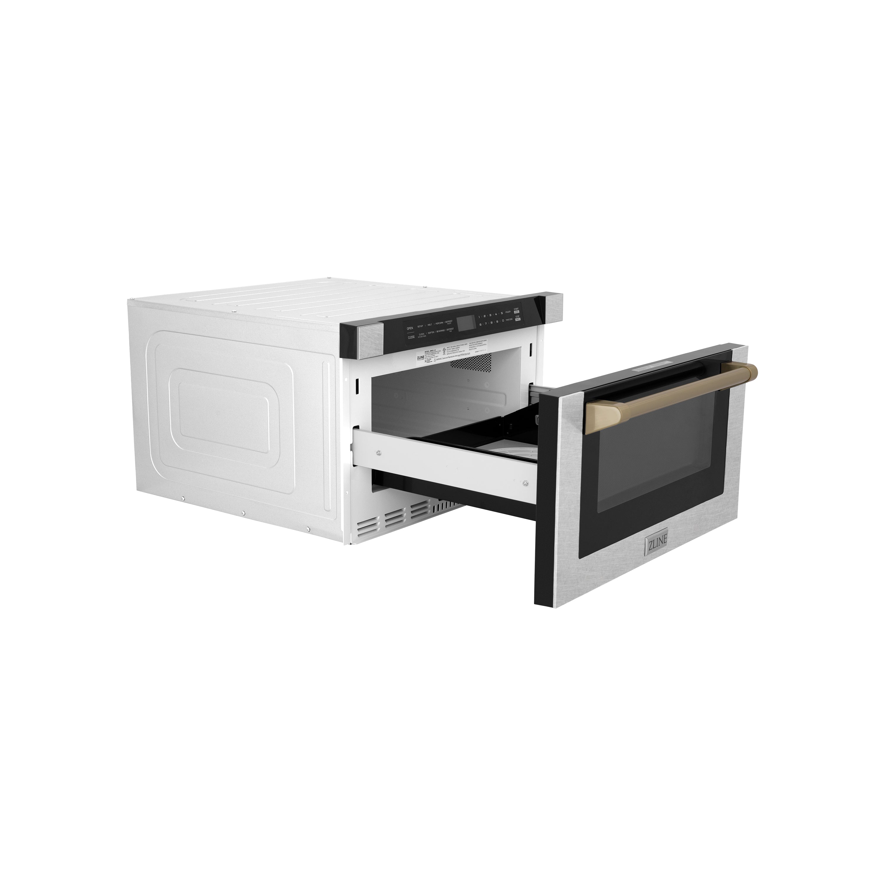 ZLINE Autograph Edition 24" 1.2 cu. ft. Built-in Microwave Drawer with a Traditional Handle in Fingerprint Resistant Stainless Steel and Champagne Bronze Accents