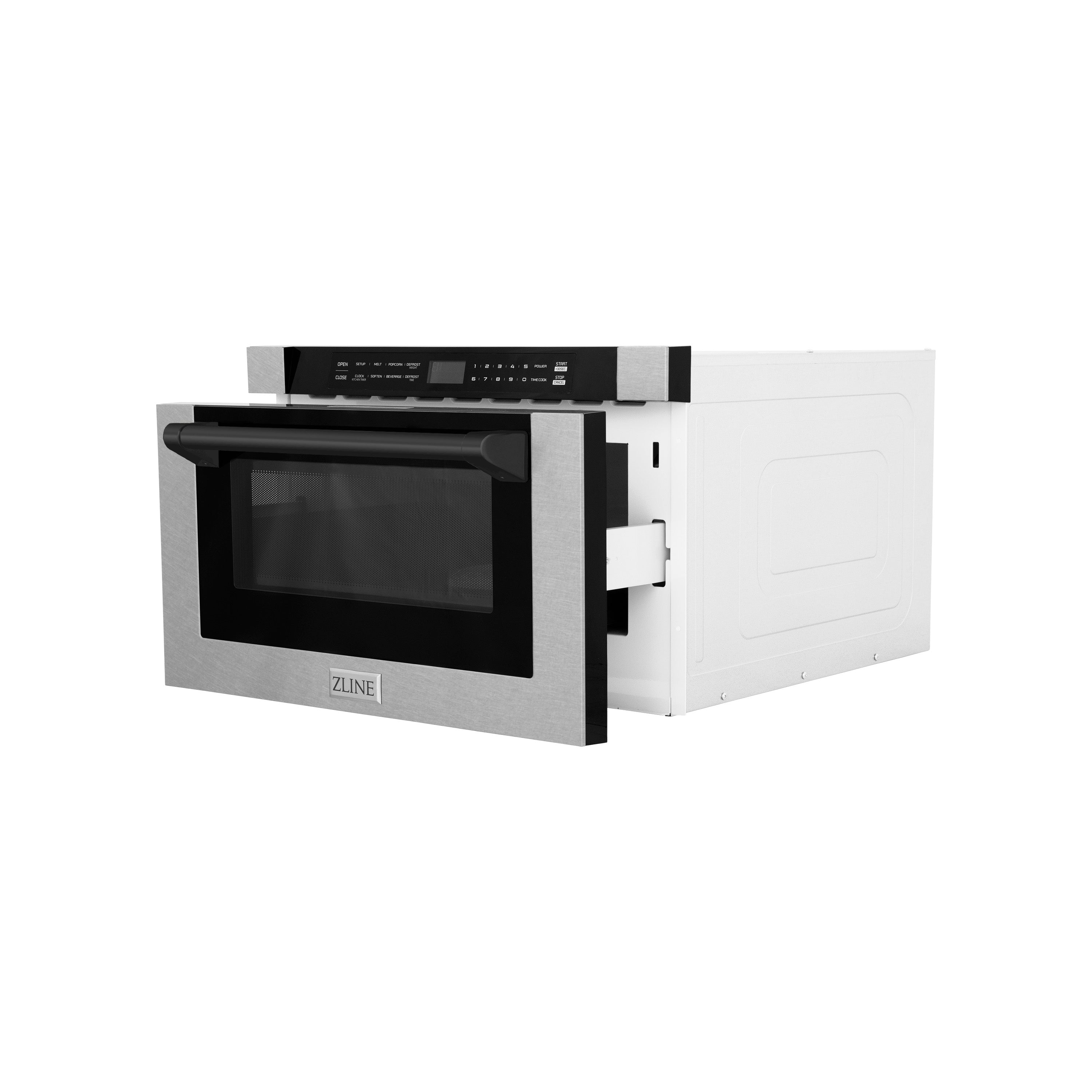 ZLINE Autograph Edition 24" 1.2 cu. ft. Built-in Microwave Drawer with a Traditional Handle in Fingerprint Resistant Stainless Steel and Matte Black Accents