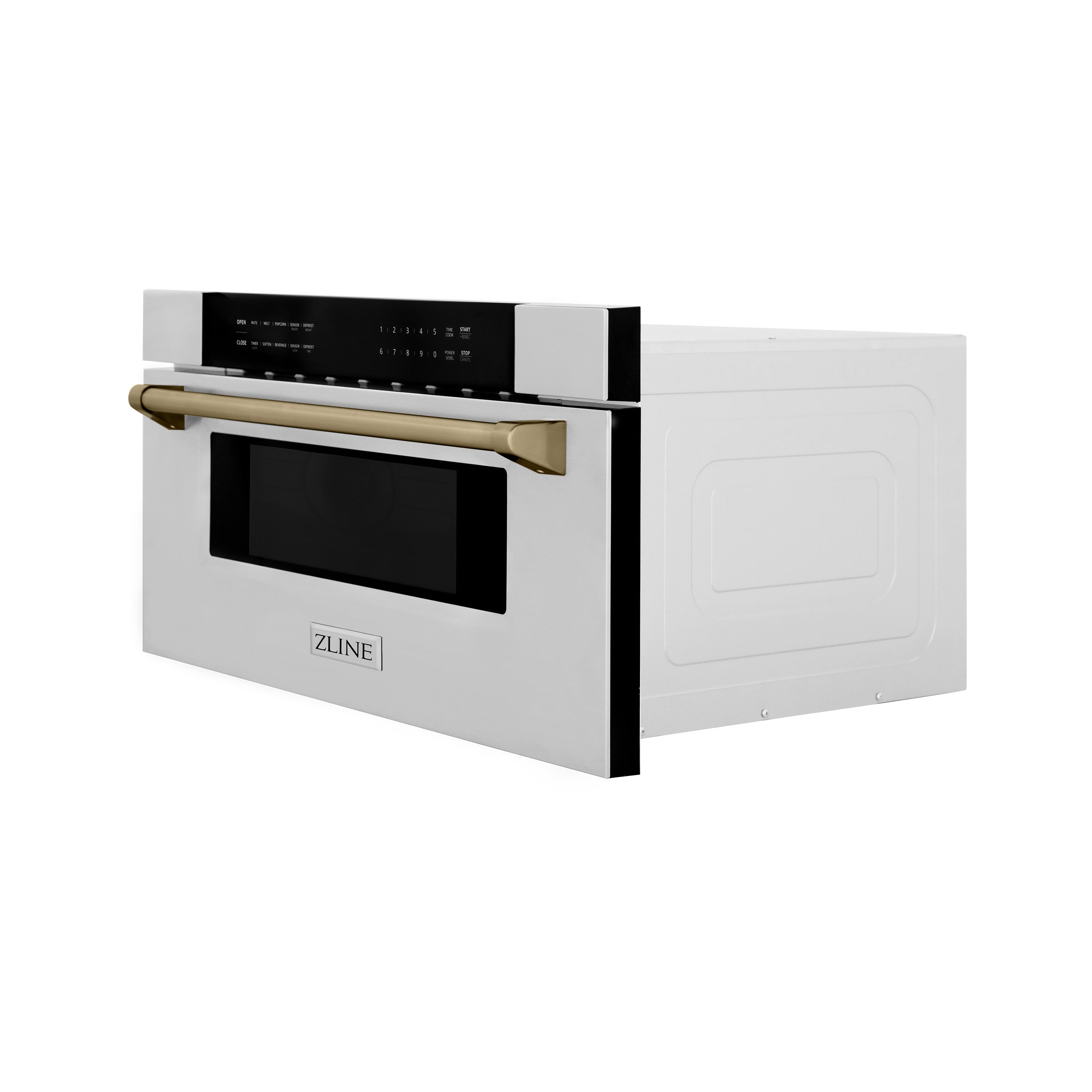 ZLINE Autograph Edition 30" 1.2 cu. ft. Built-In Microwave Drawer in Stainless Steel with Champagne Bronze Accents
